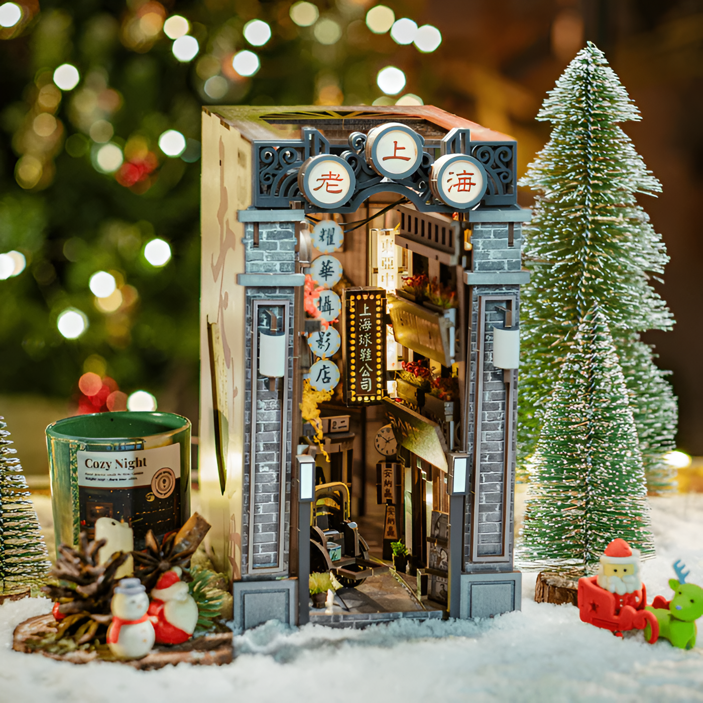 Miniature Shanghai Street Scene Book Nook with Lights