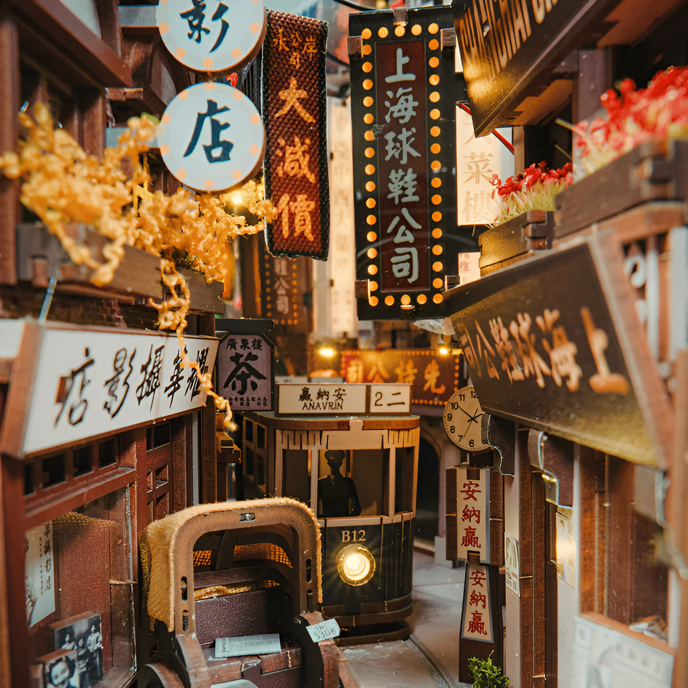 Miniature Shanghai Street Scene Book Nook with Lights