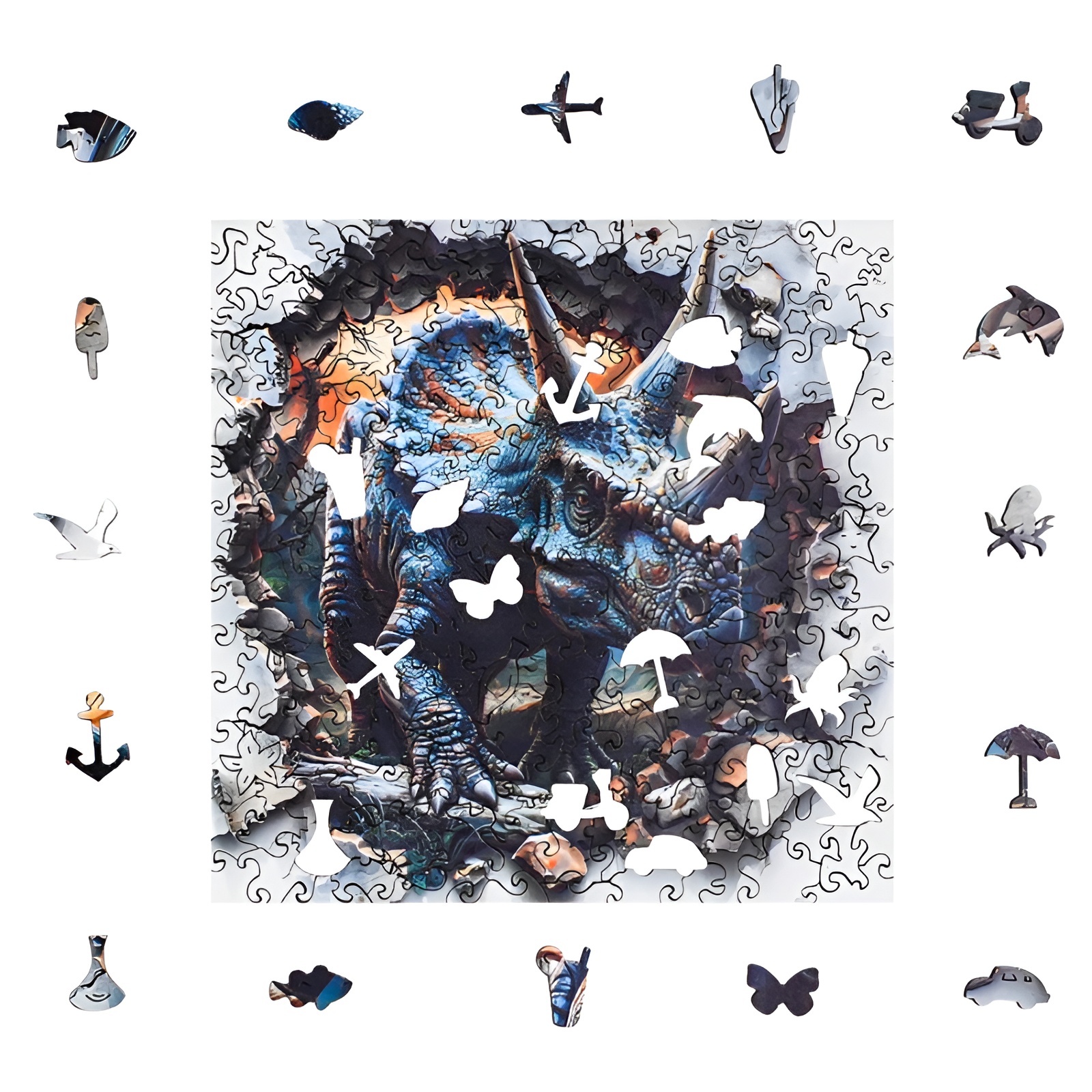 Wall Breaking Triceratops Wooden Jigsaw Puzzle