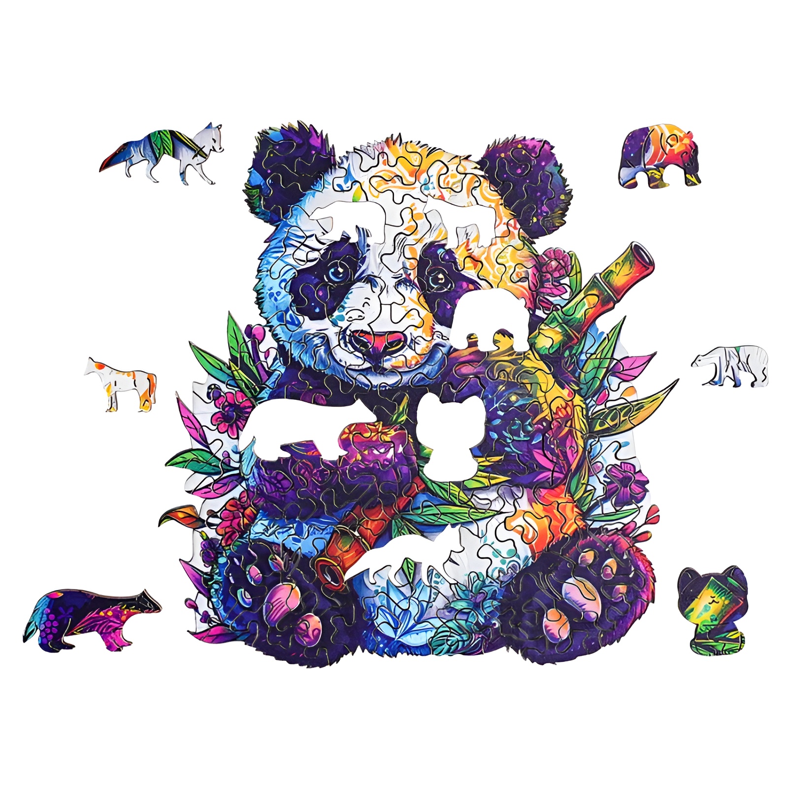 Floral Panda Wooden Jigsaw Puzzle