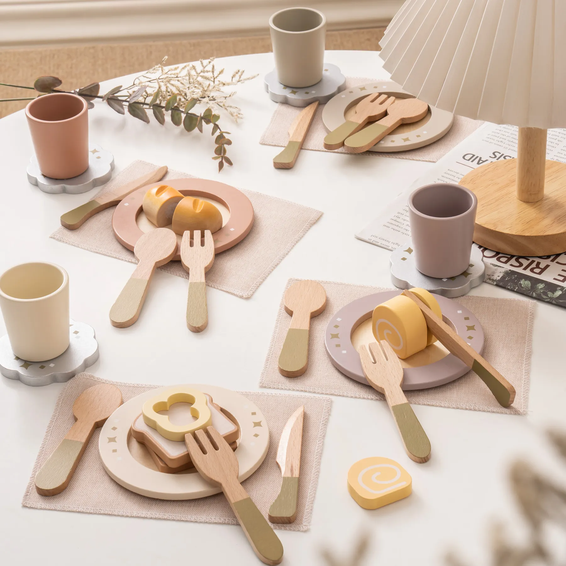 4 Piece Wooden Tableware Play Set For Kids