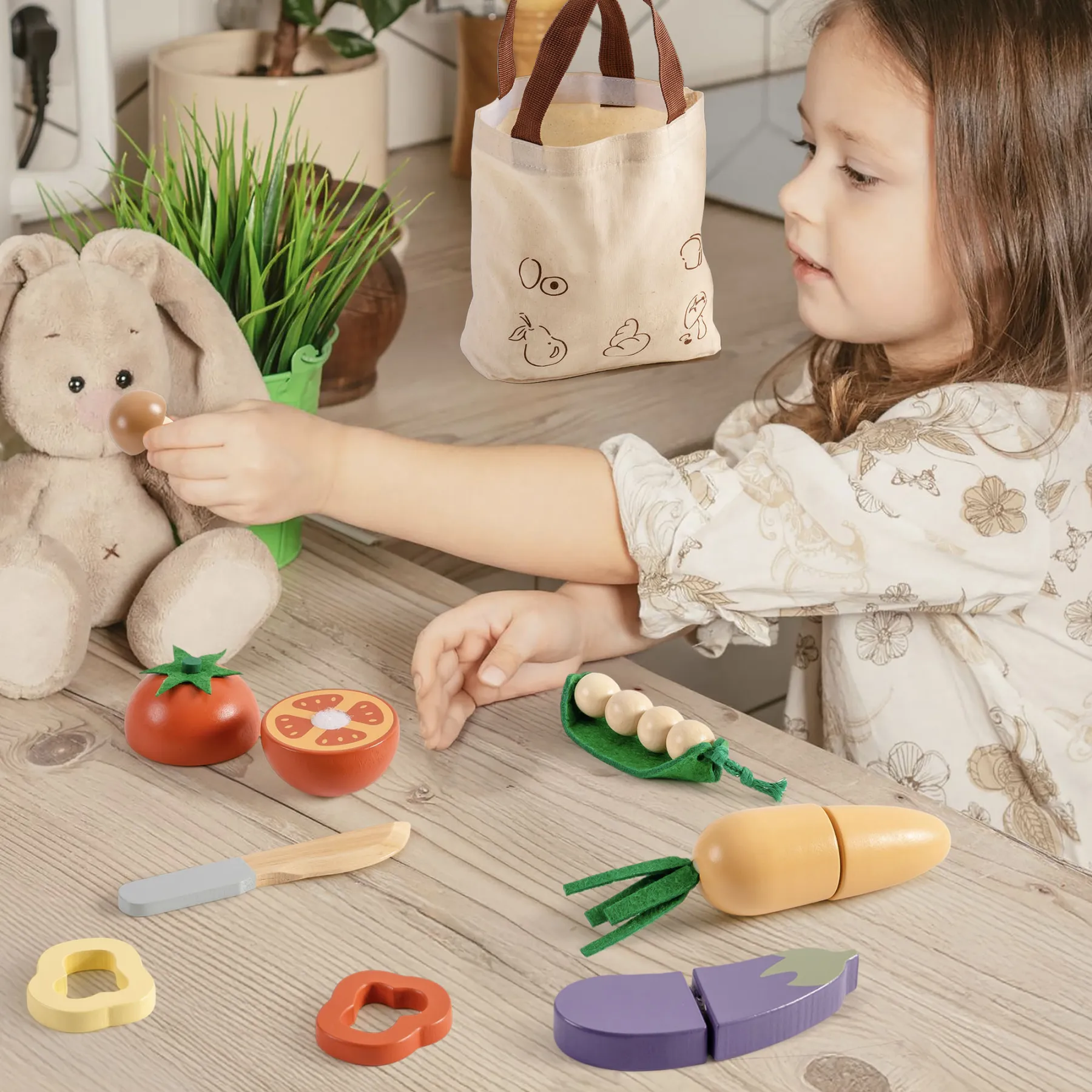 Wooden Vegetable Play Food Toy Set for Toddlers