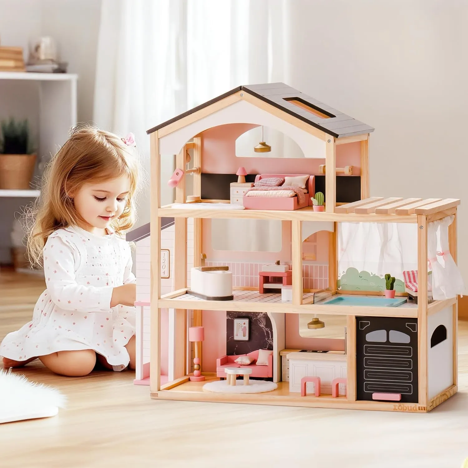 Classic Wooden Dollhouse For Kids