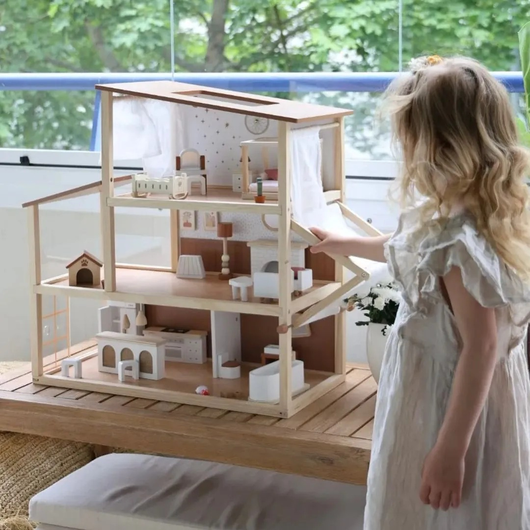 Wooden Dollhouse For Toddlers And Kids