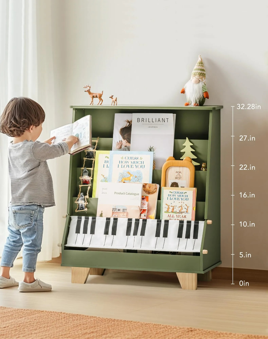 Wooden Kids Bookshelf In Piano Design