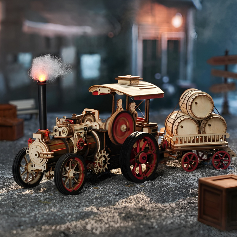 Steam Engine Mechanical Battery Powered 3D Wooden Puzzle