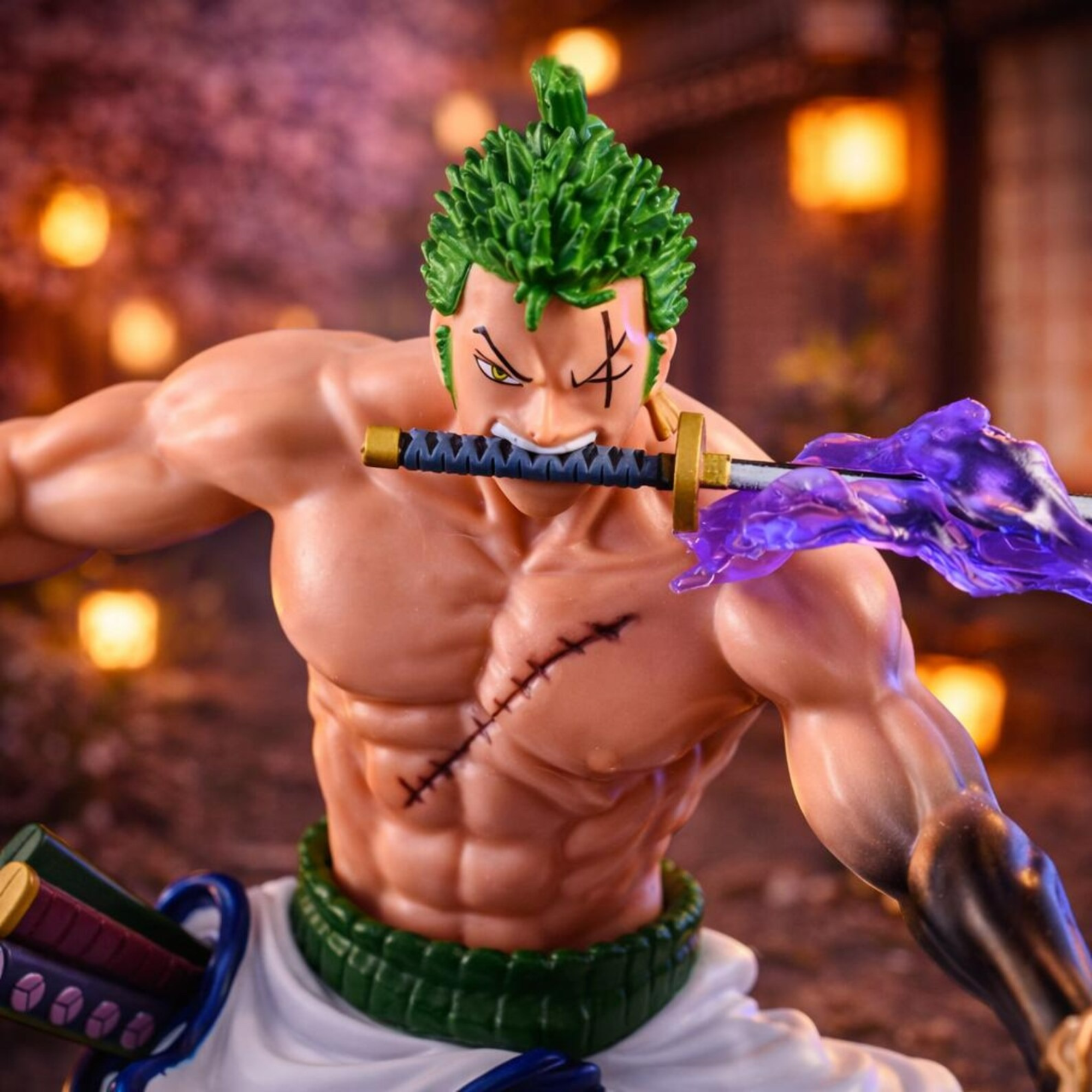 Roronoa Zoro One Piece Figure Collectible with Purple Flame Swords
