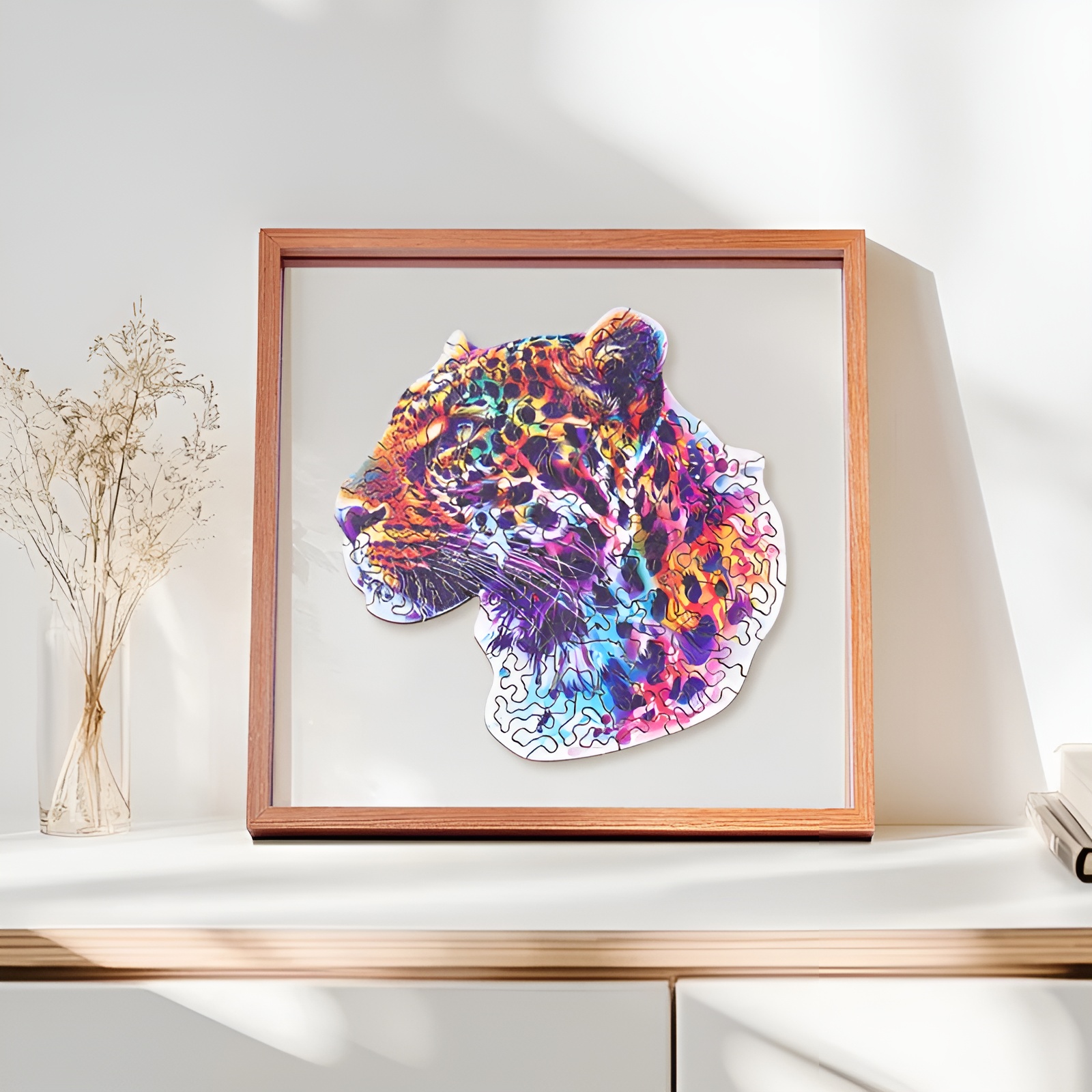 Fancy Leopard Wooden Jigsaw Puzzle with Frame