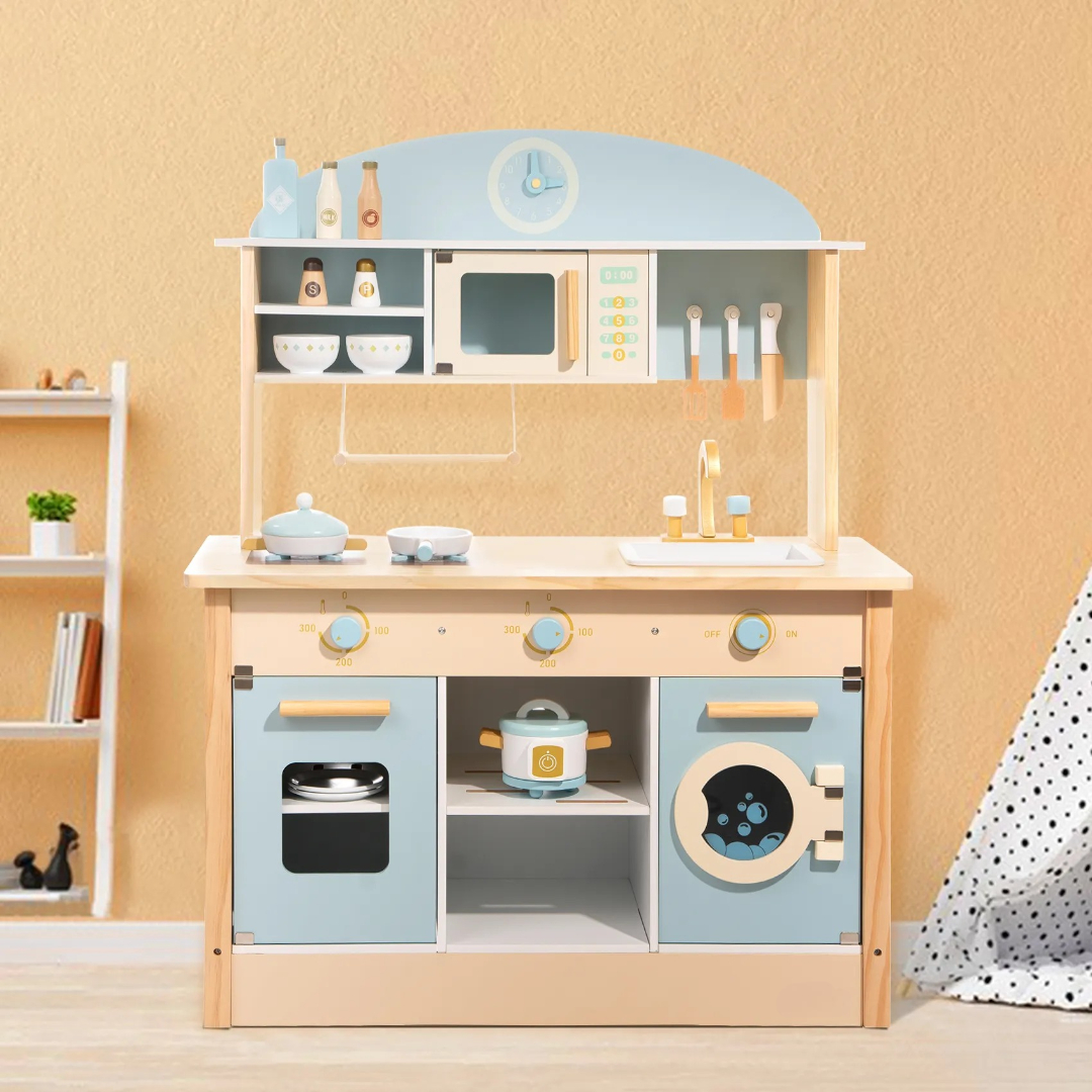 Wooden Play Kitchen with Realistic Accessories