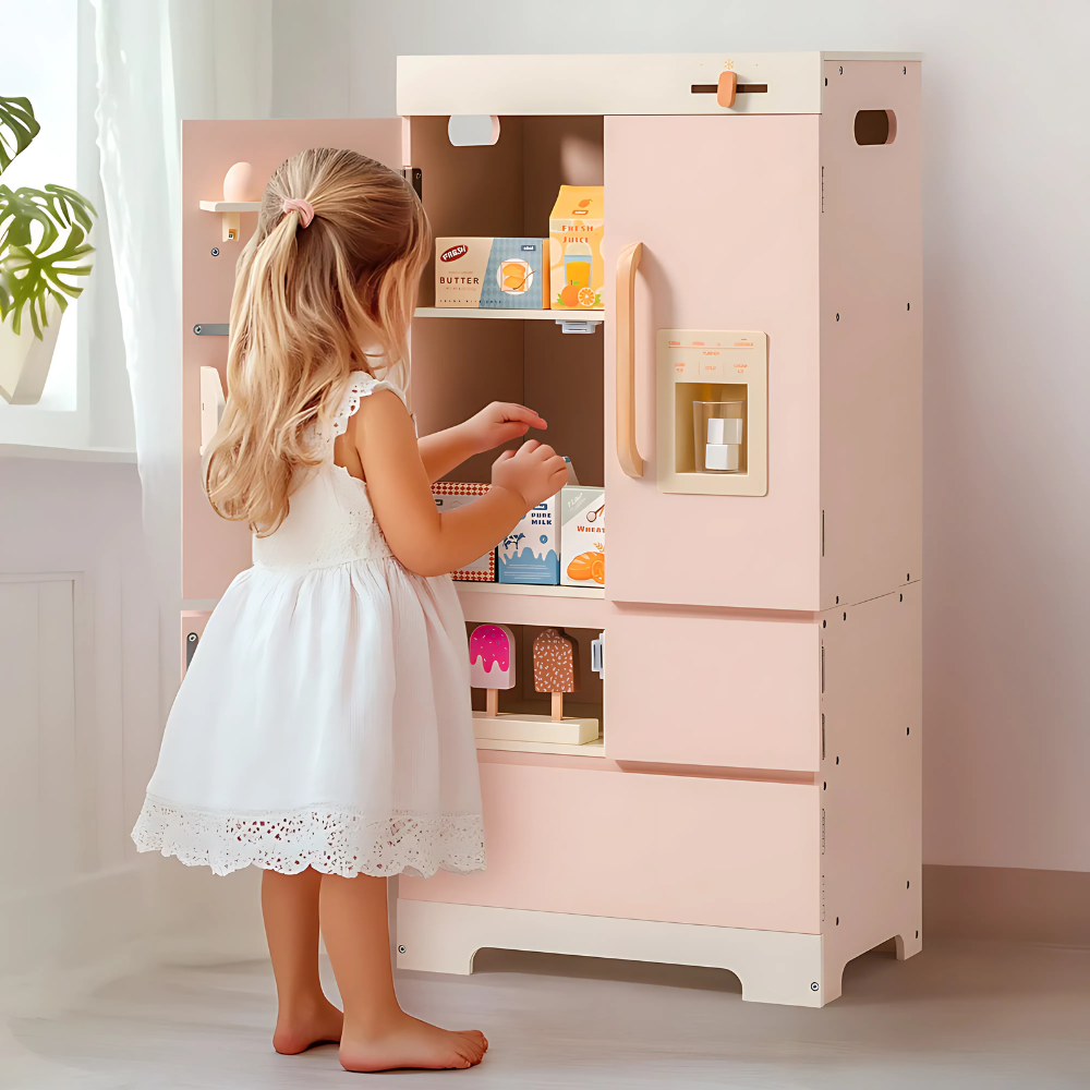 Wooden Pink Refrigerator