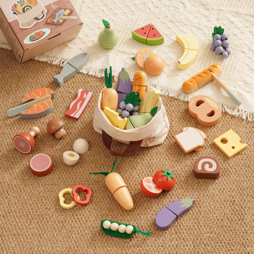 4 In 1 Wooden Cutting Food Playset