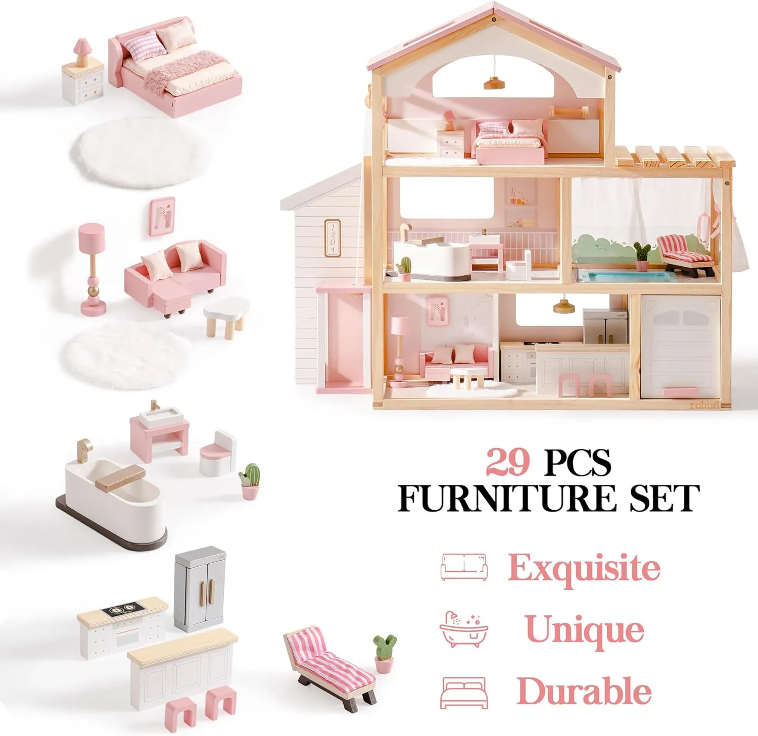 Classic Wooden Dollhouse for Kids