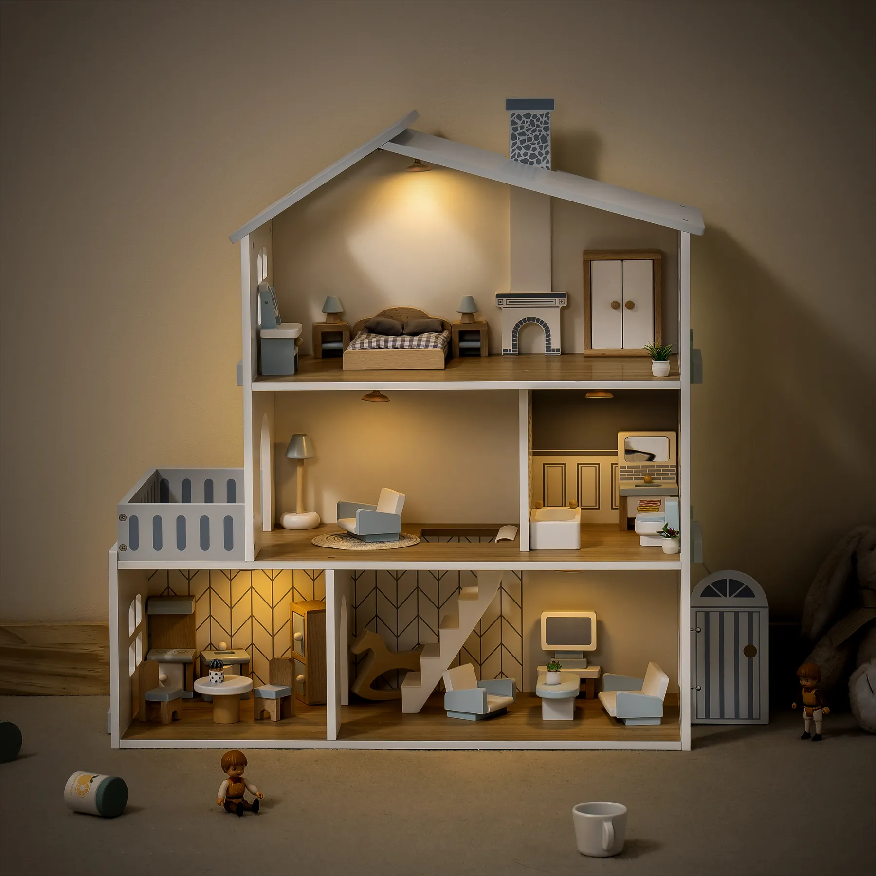 Minimalist Wooden Nordic Doll House Playset