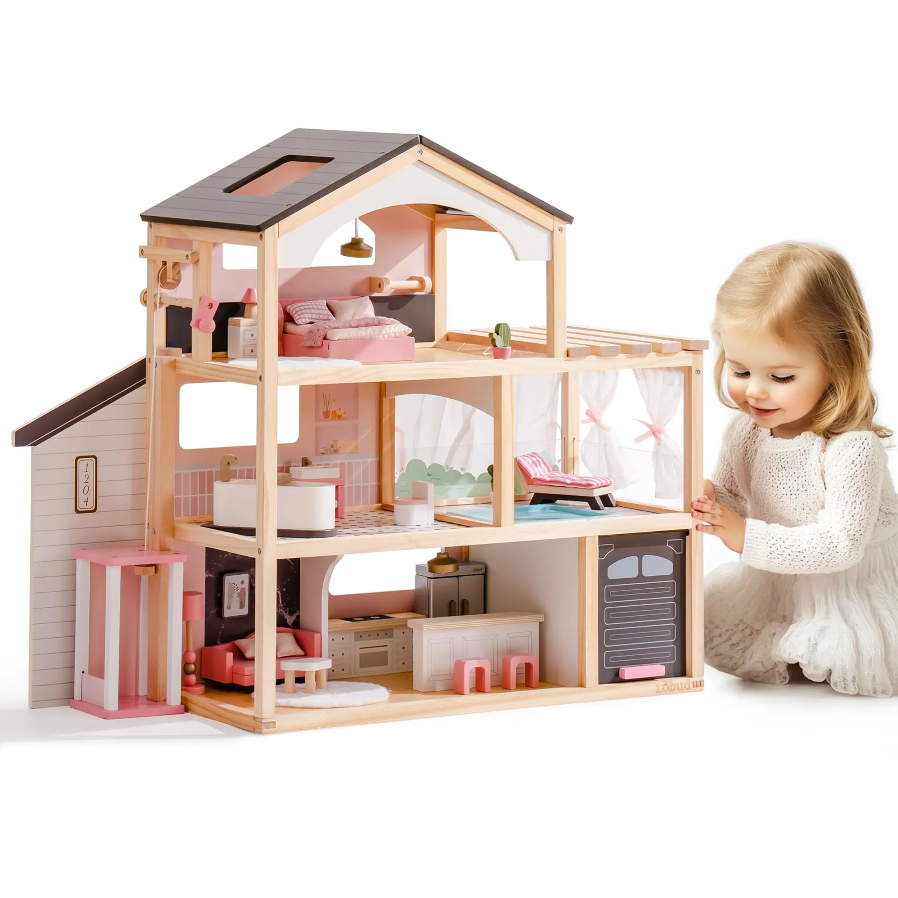 Classic Wooden Dollhouse For Kids