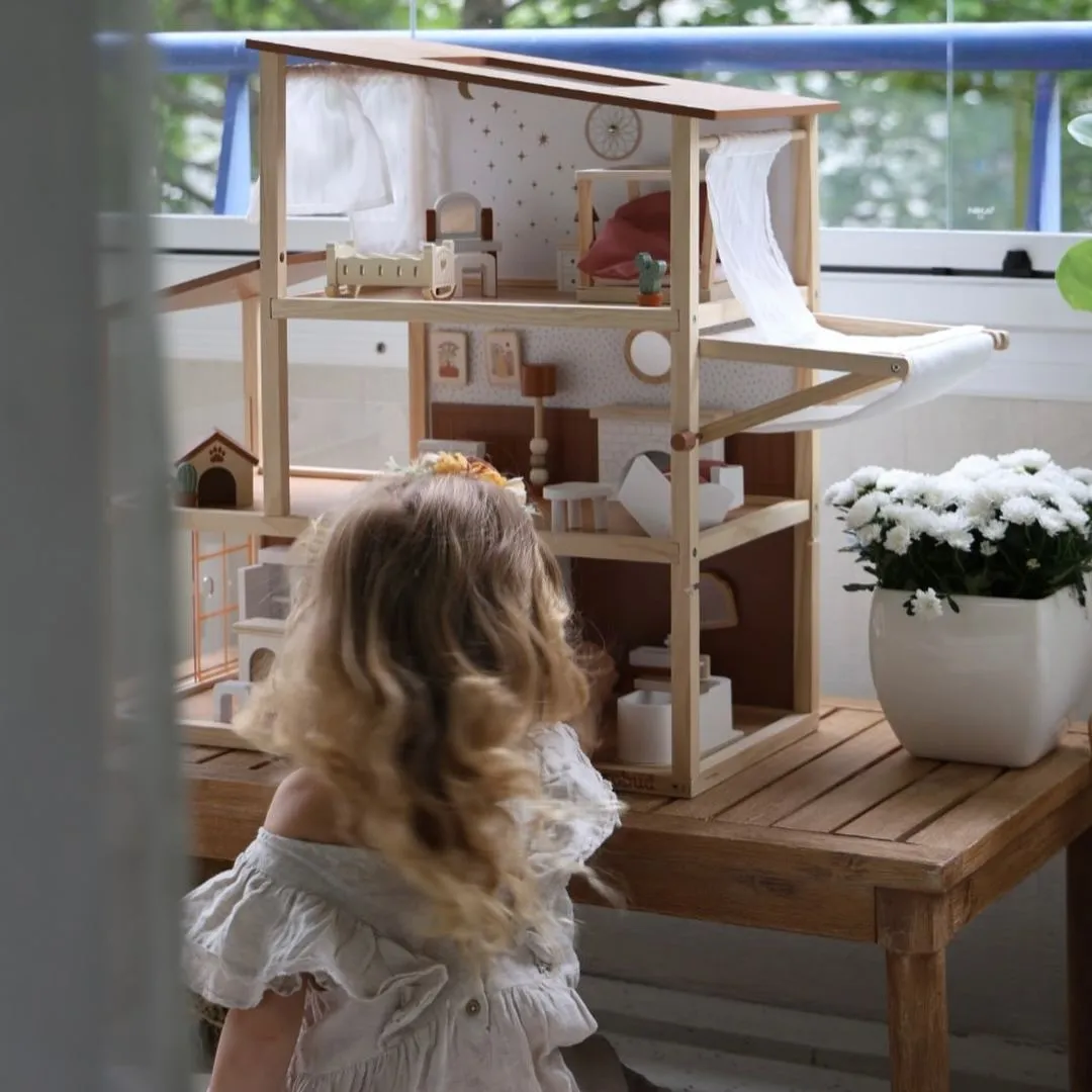 Wooden Dollhouse For Toddlers And Kids