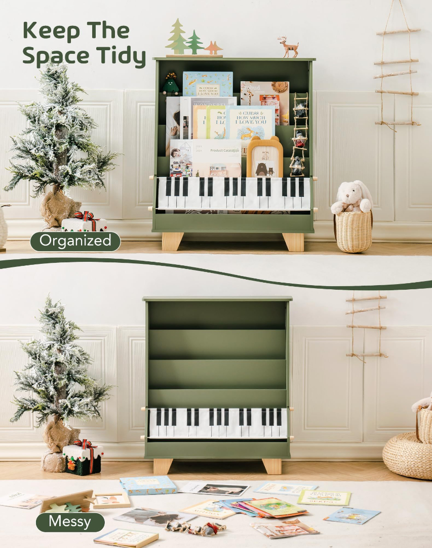 Wooden Kids Bookshelf In Piano Design