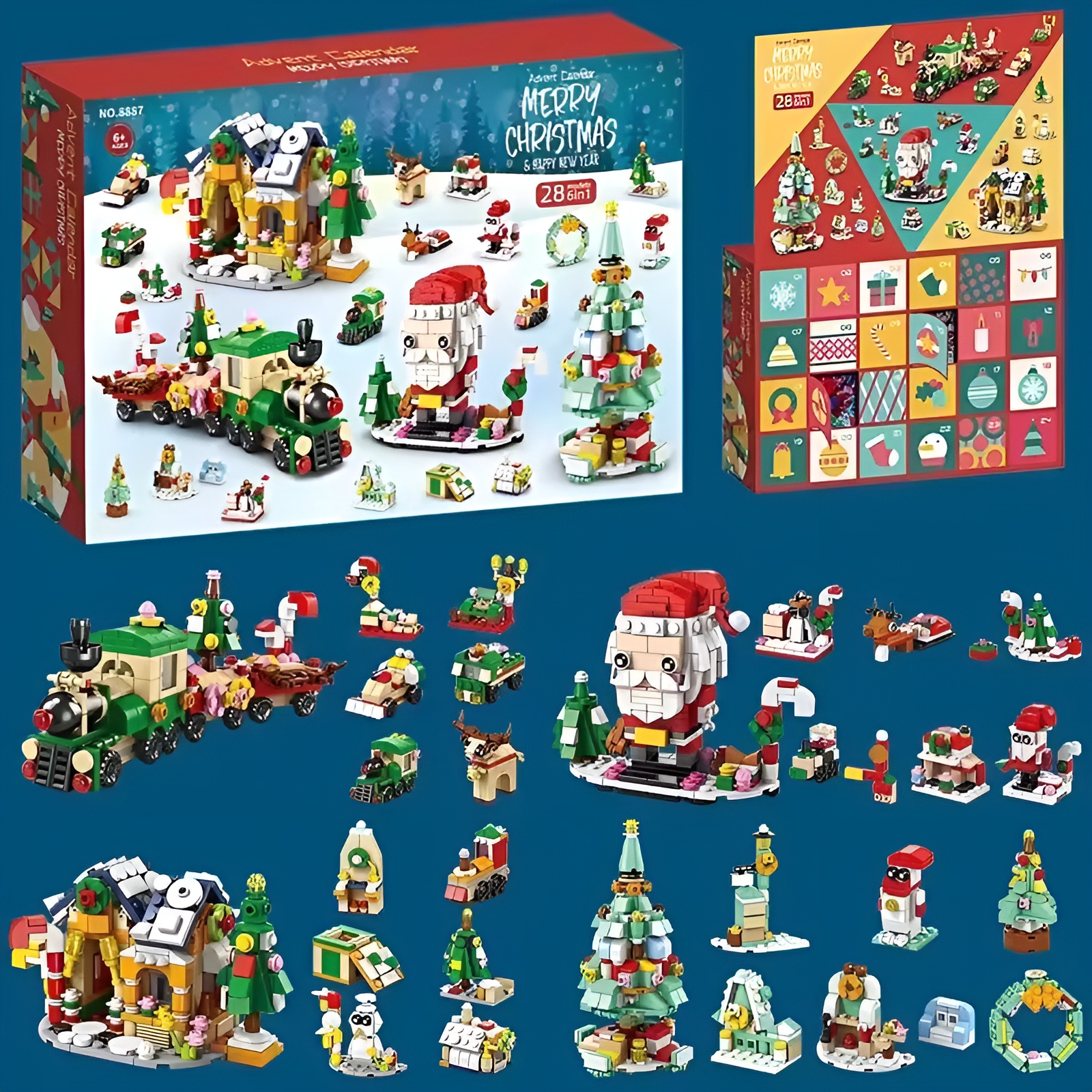 Christmas Advent Calendar Building Blocks Box DIY Christmas Train Tree Bricks for Kid Christmas Gift 24 Days