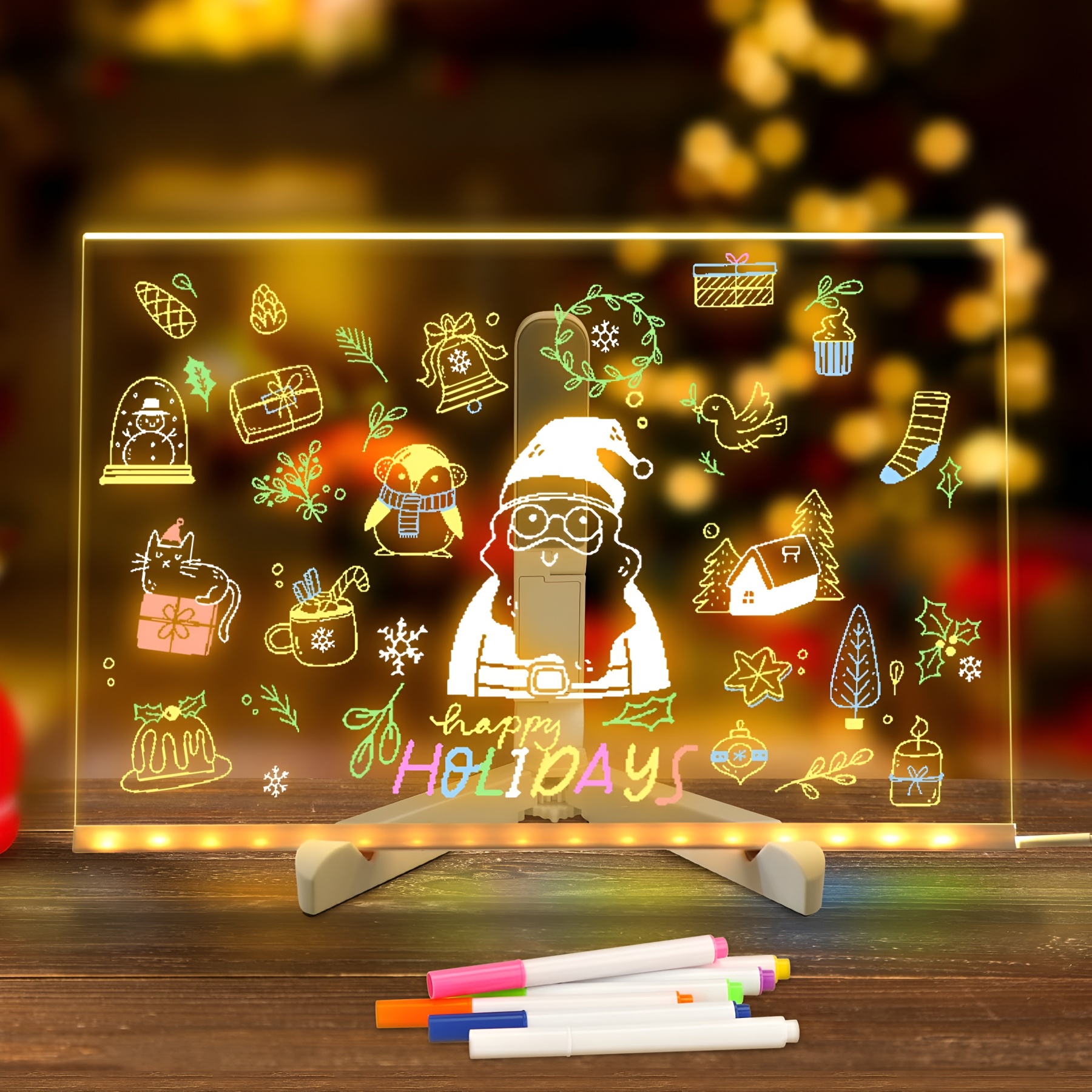 Acrylic 11.8 Inch Light Up LED Dry Erase Note Board with Stand and 7 pcs Colorful Pens