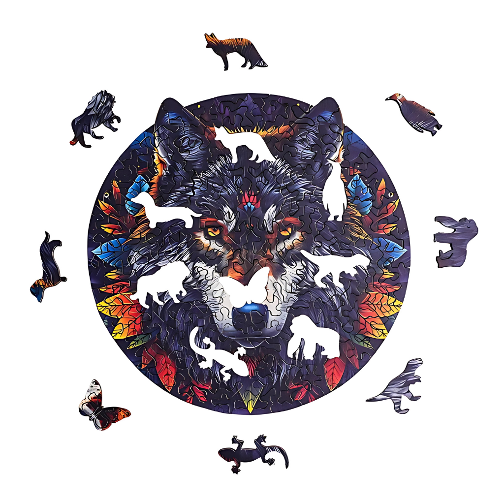 Wolf In The Jungle Wooden Jigsaw Puzzle With Frame