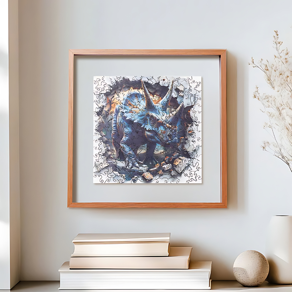 Wall Breaking Triceratops Wooden Jigsaw Puzzle With Frame