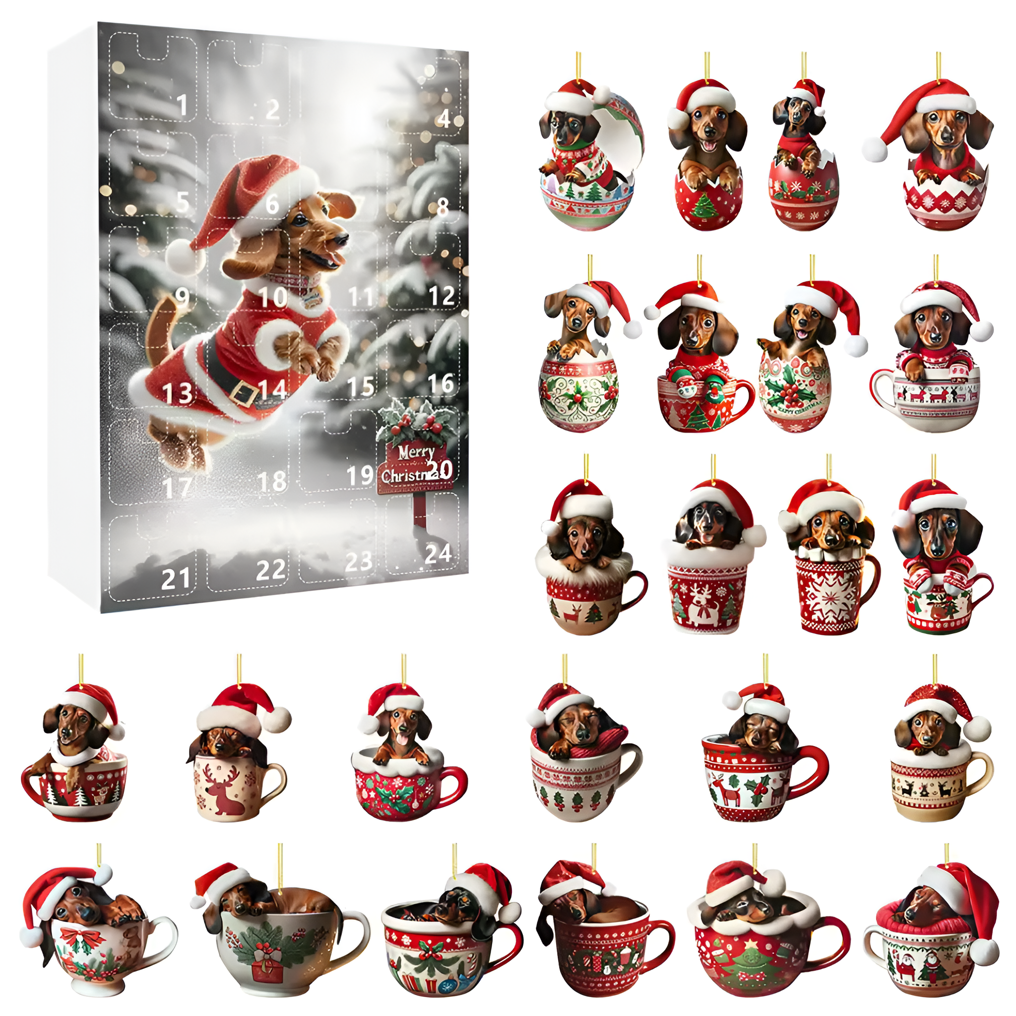 Dachshund Christmas Advent Calendar Acrylic Figurine Countdown Set