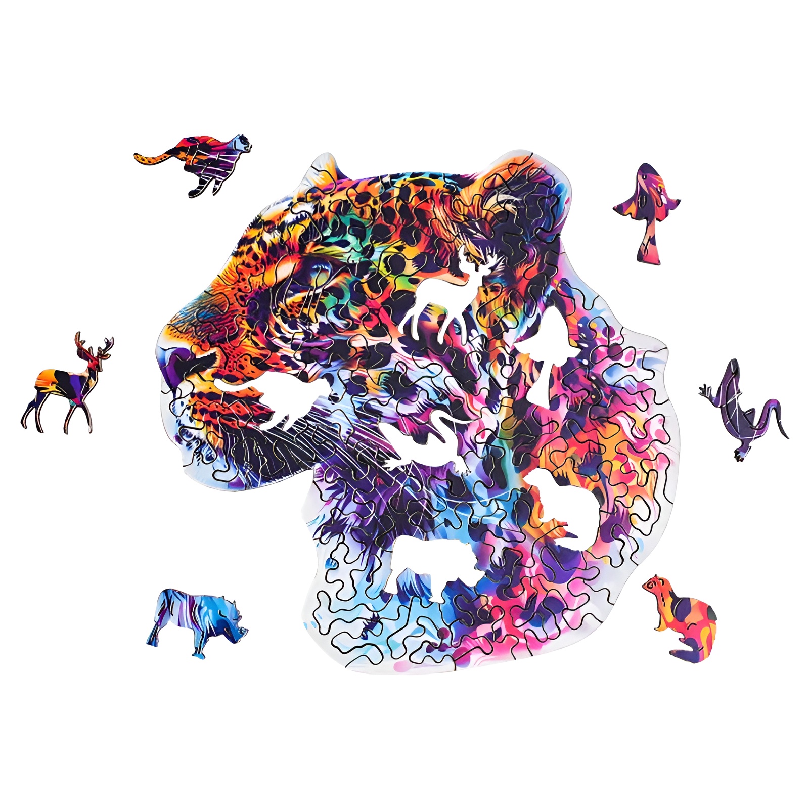 Fancy Leopard Wooden Jigsaw Puzzle with Frame