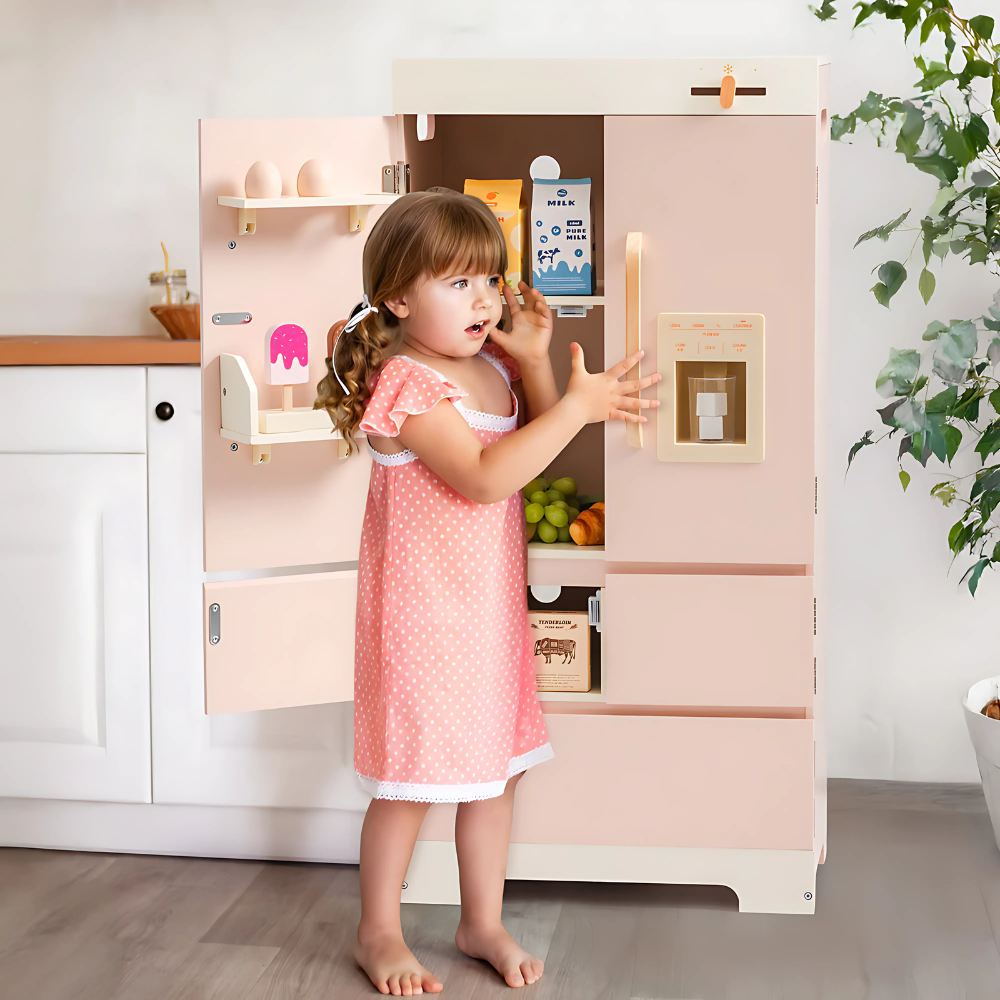 Wooden Pink Refrigerator
