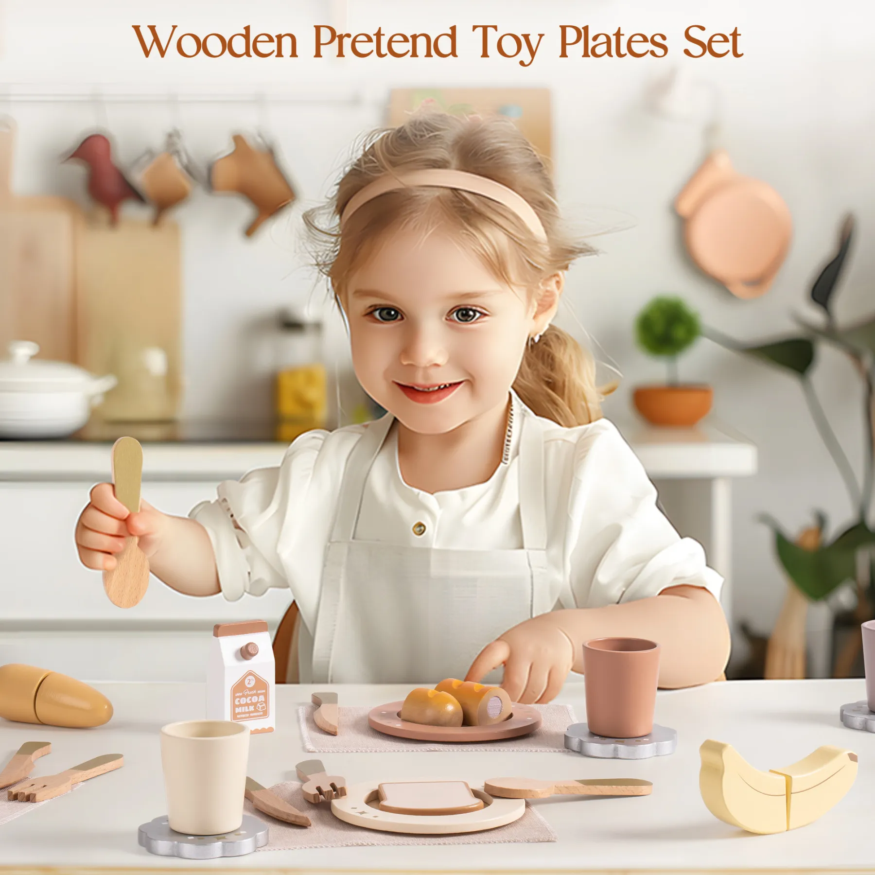 4 Piece Wooden Tableware Play Set For Kids