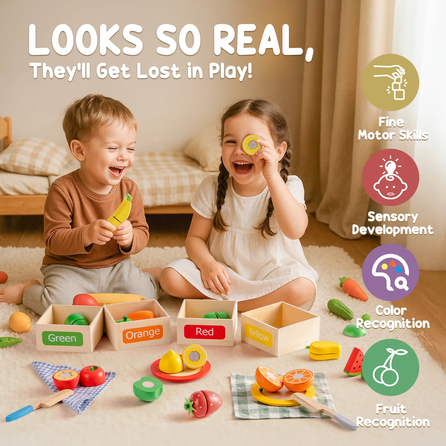 Wooden Fruit Slice Playset In Box