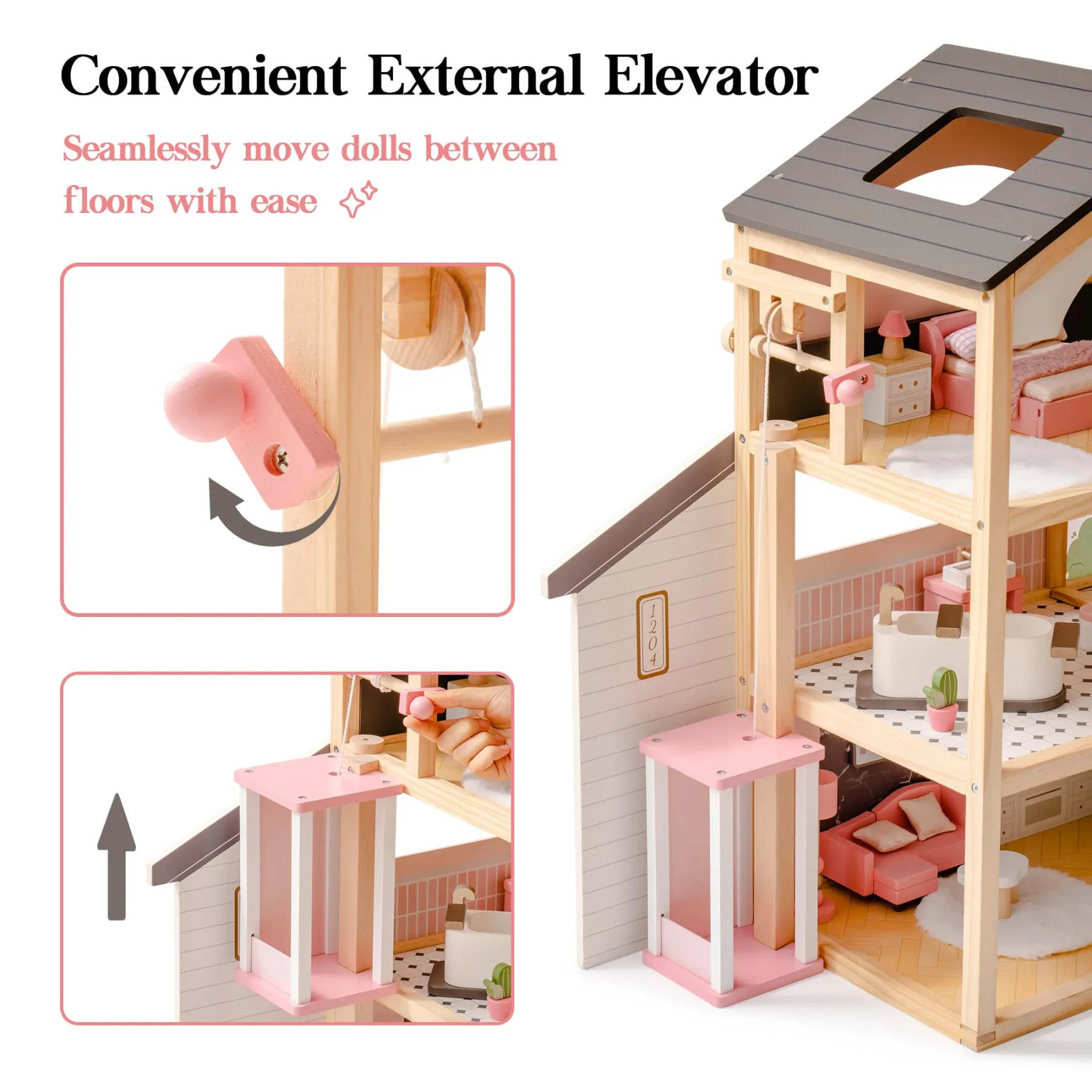 Classic Wooden Dollhouse For Kids