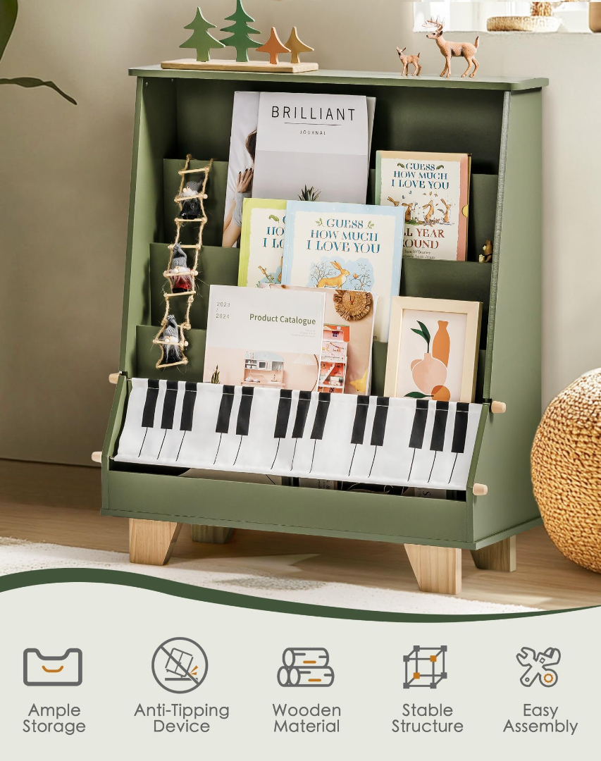 Wooden Kids Bookshelf In Piano Design