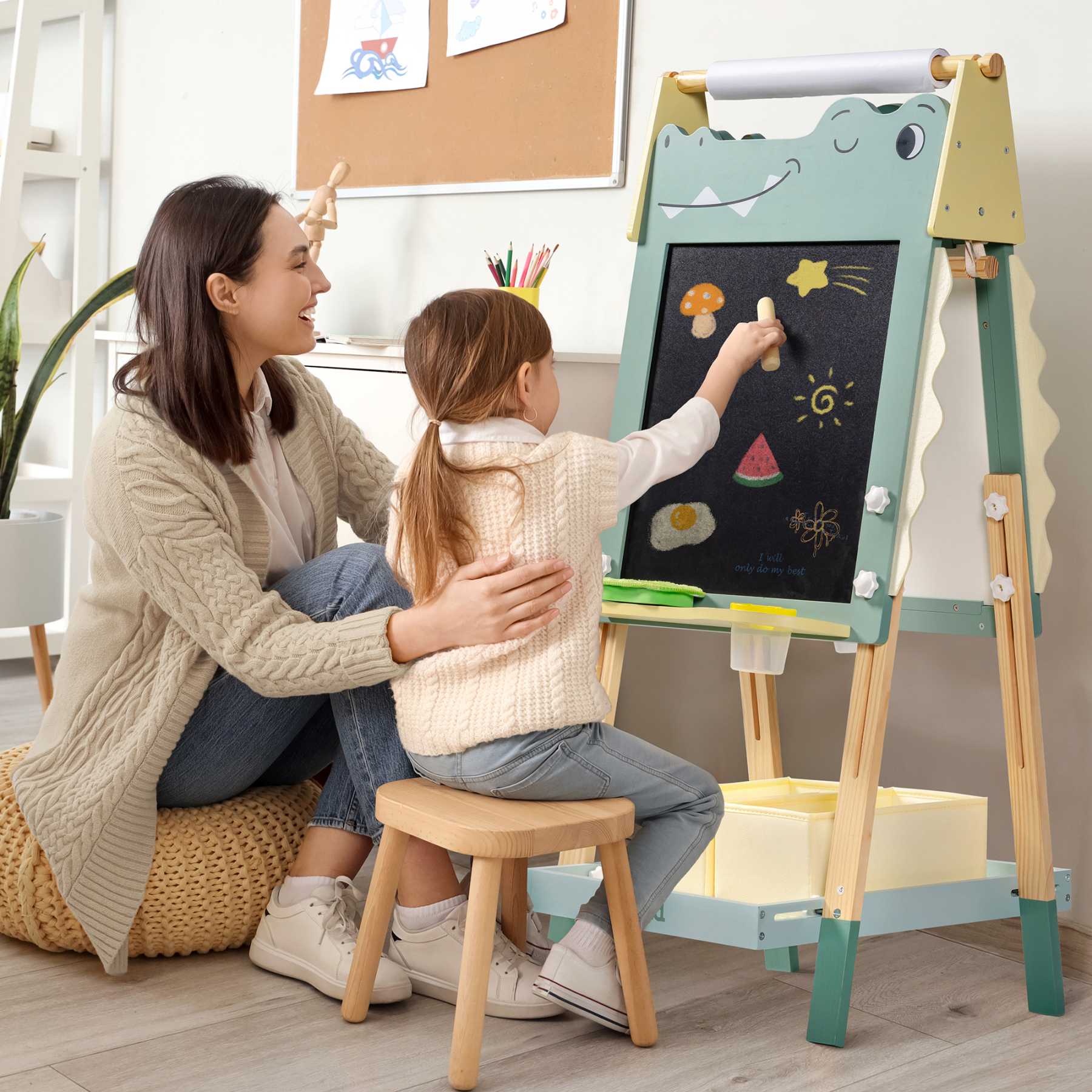 Wooden Adjustable Crocodile Easel For Kids