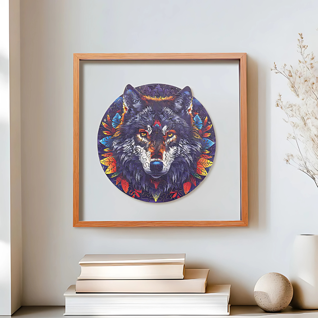 Wolf In The Jungle Wooden Jigsaw Puzzle With Frame