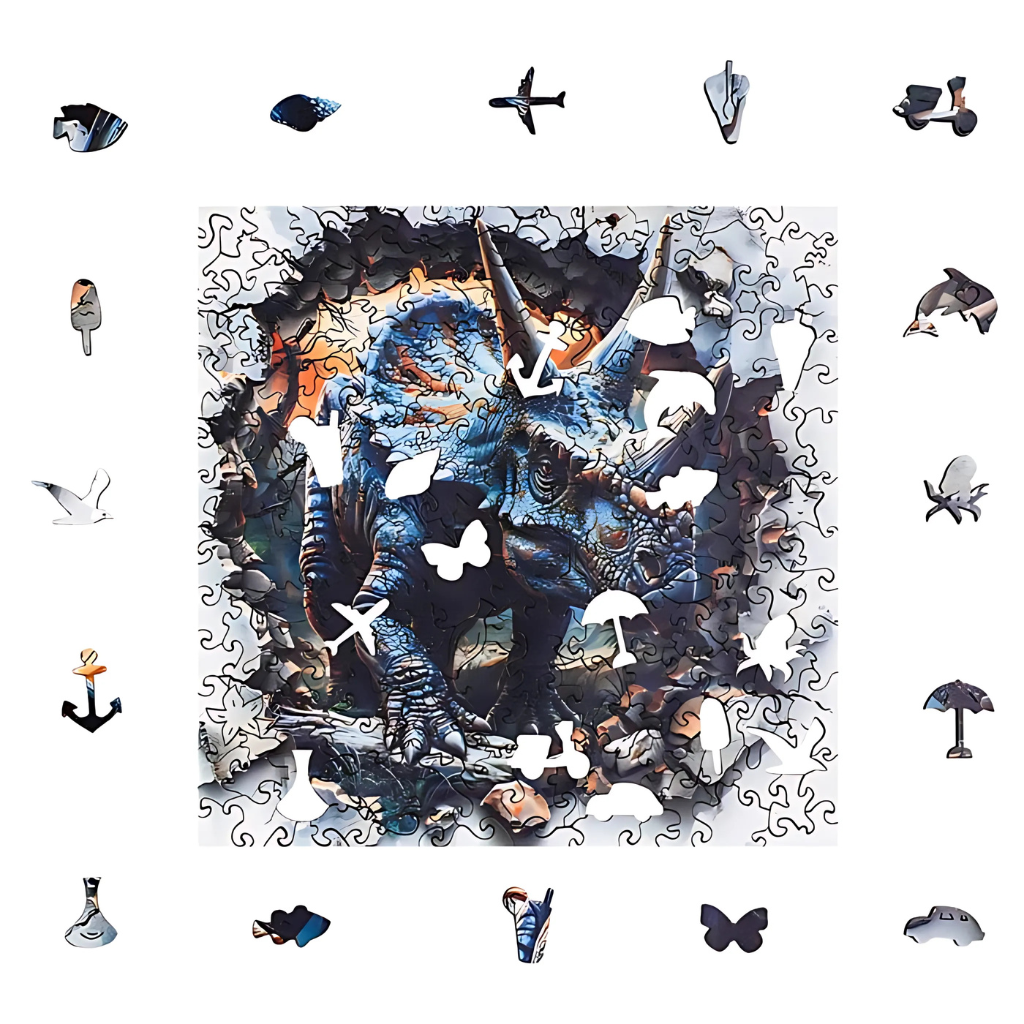 Wall Breaking Triceratops Wooden Jigsaw Puzzle With Frame