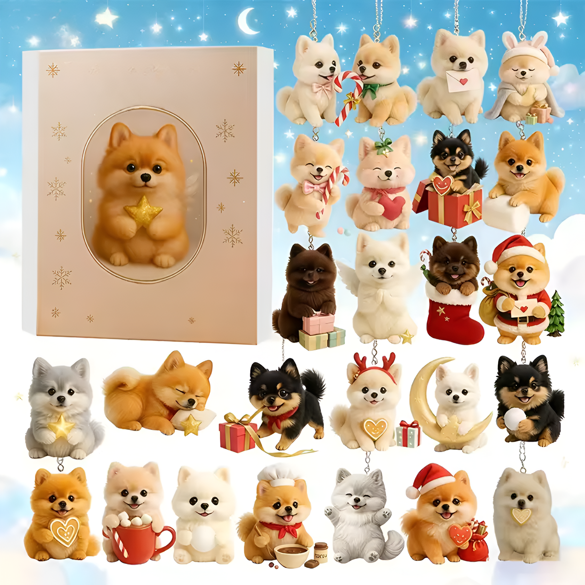 Pomeranian Christmas Advent Calendar Festive Figurine Countdown Set