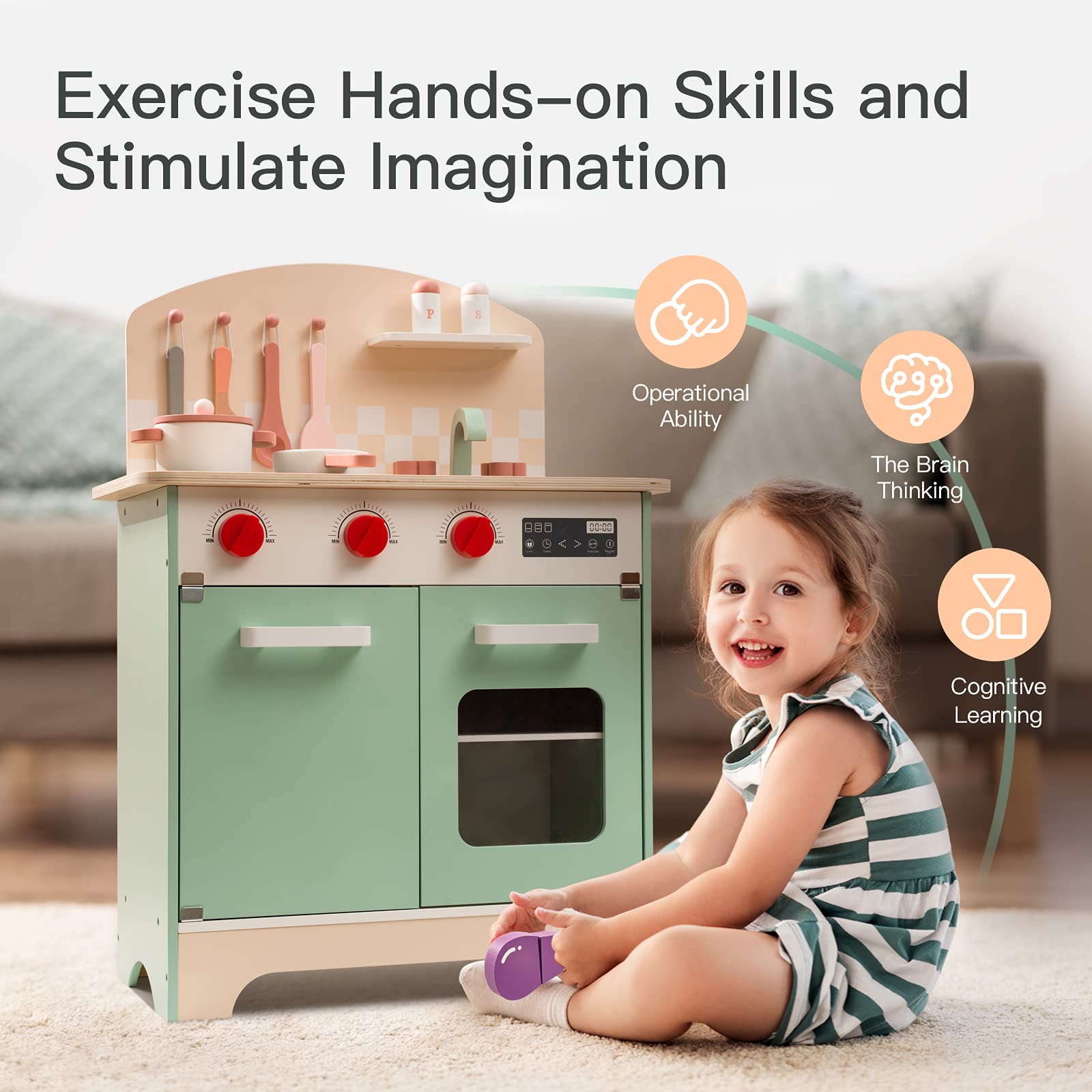 Interactive Wooden Play Kitchen Set For Children