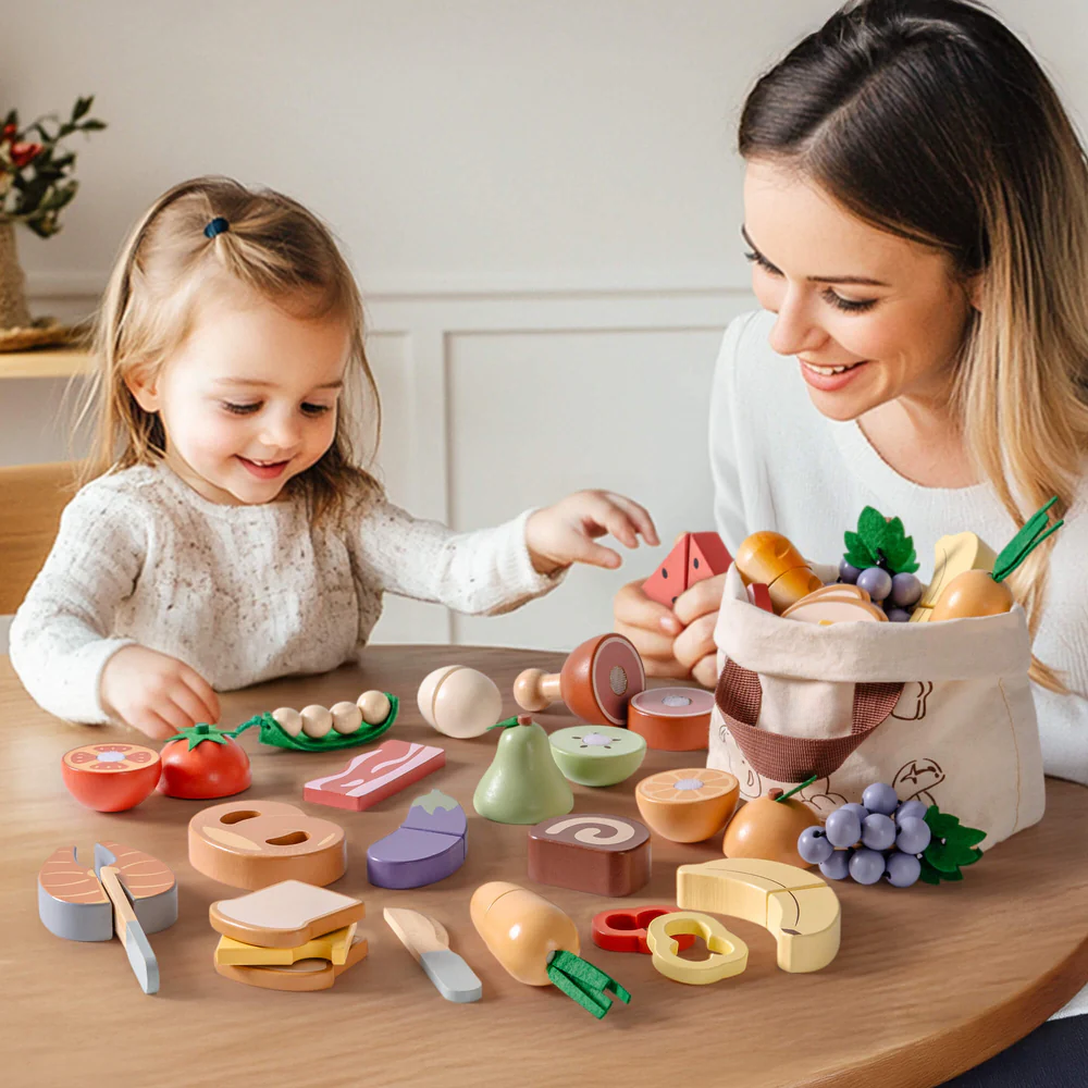 4 In 1 Wooden Cutting Food Playset