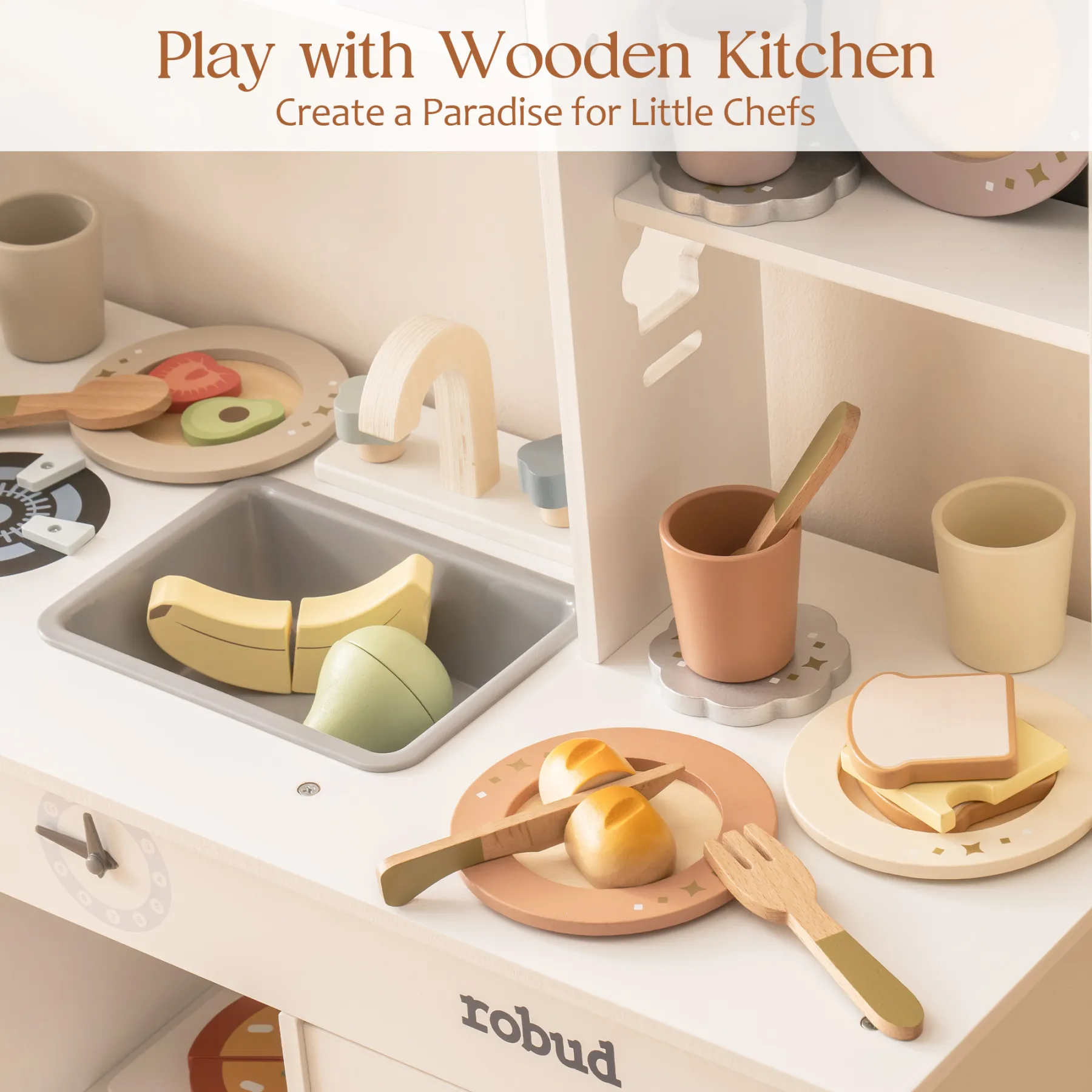 4 Piece Wooden Tableware Play Set For Kids