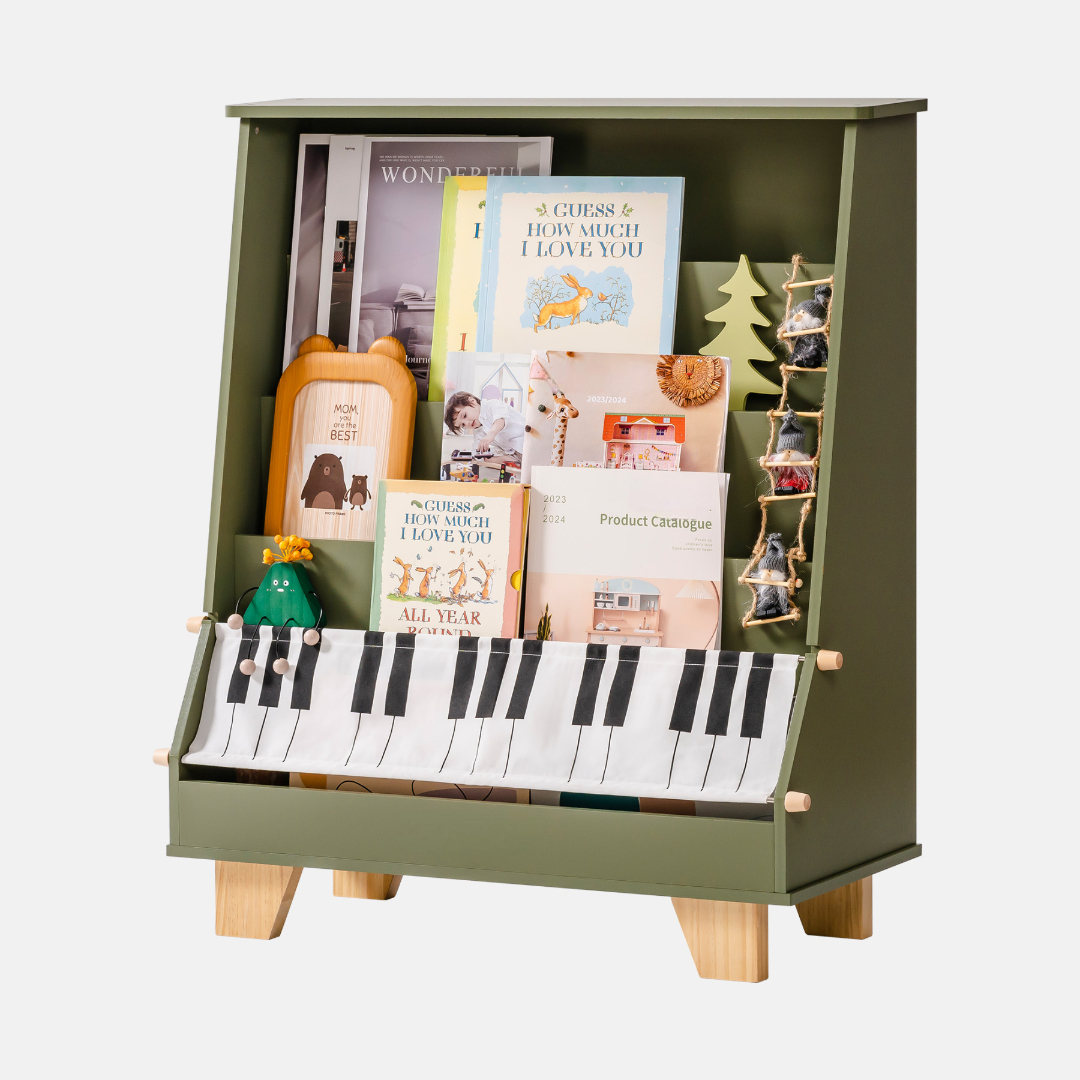 Wooden Kids Bookshelf In Piano Design