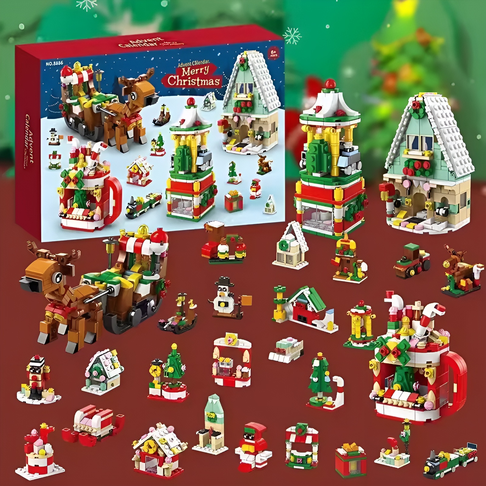 Christmas Advent Calendar Building Blocks Box DIY Christmas Train Tree Bricks for Kid Christmas Gift 24 Days