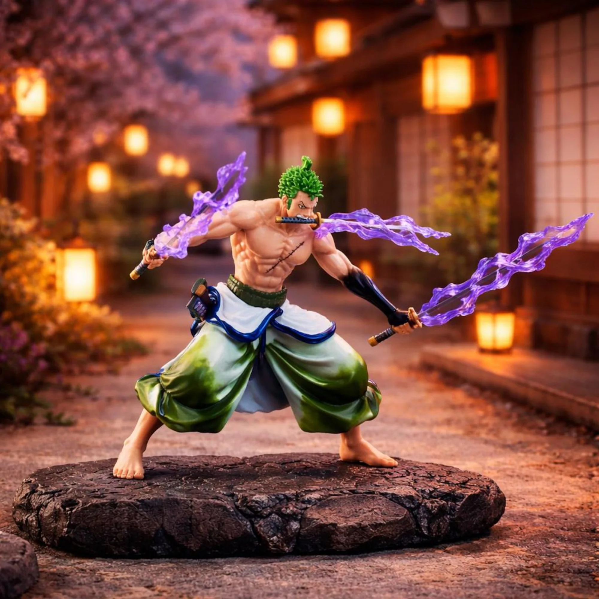 Roronoa Zoro One Piece Figure Collectible with Purple Flame Swords