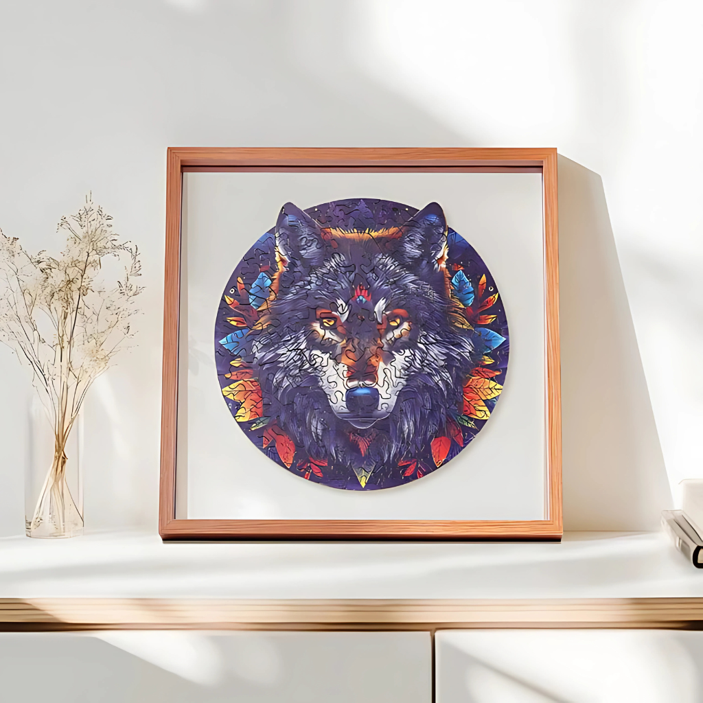 Wolf In The Jungle Wooden Jigsaw Puzzle With Frame