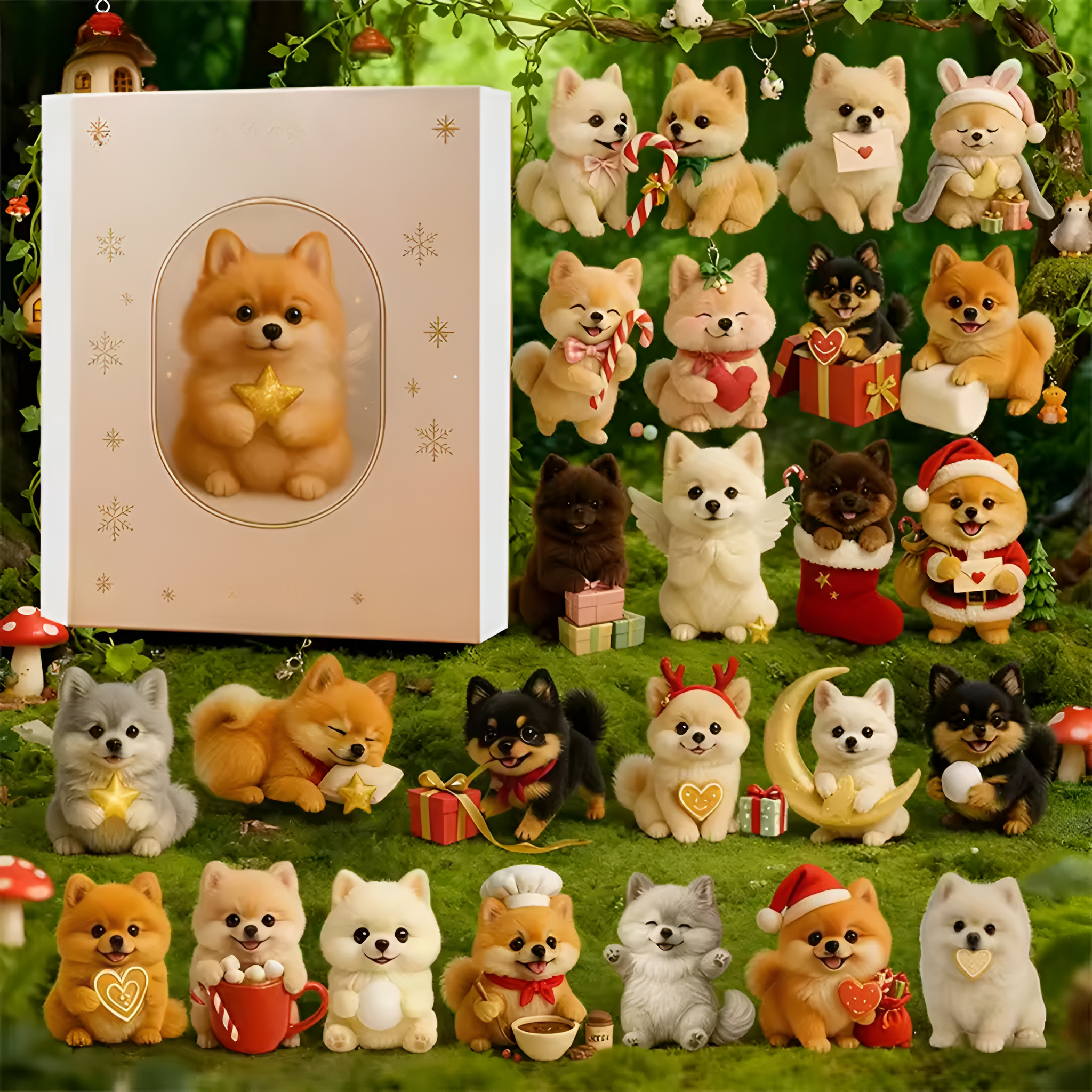 Pomeranian Christmas Advent Calendar Festive Figurine Countdown Set