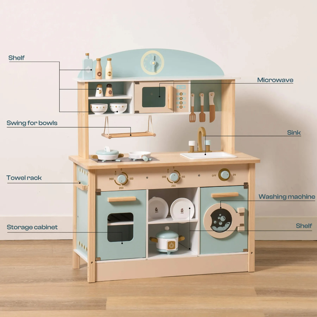 Wooden Play Kitchen with Realistic Accessories