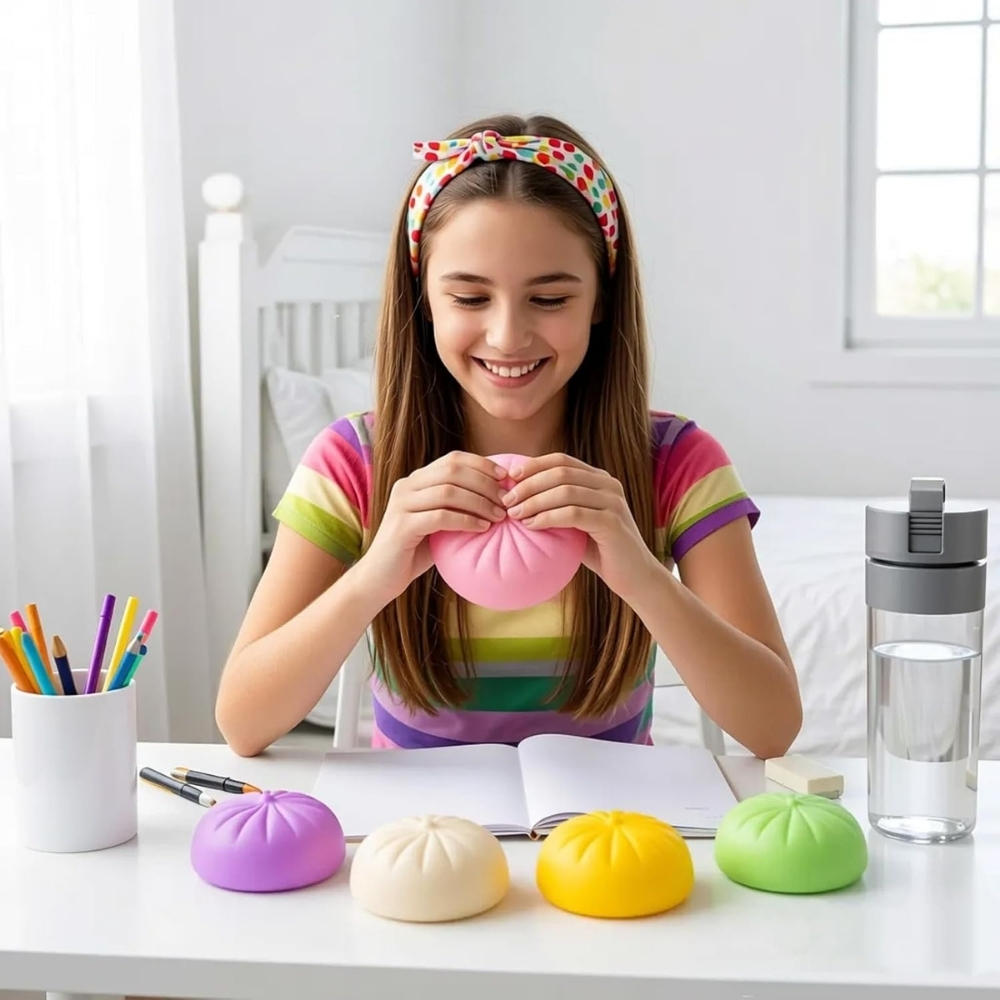 Dumpling Squishy Fidget Squeeze Toy With Round Storage Box