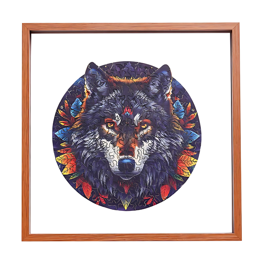 Wolf In The Jungle Wooden Jigsaw Puzzle With Frame