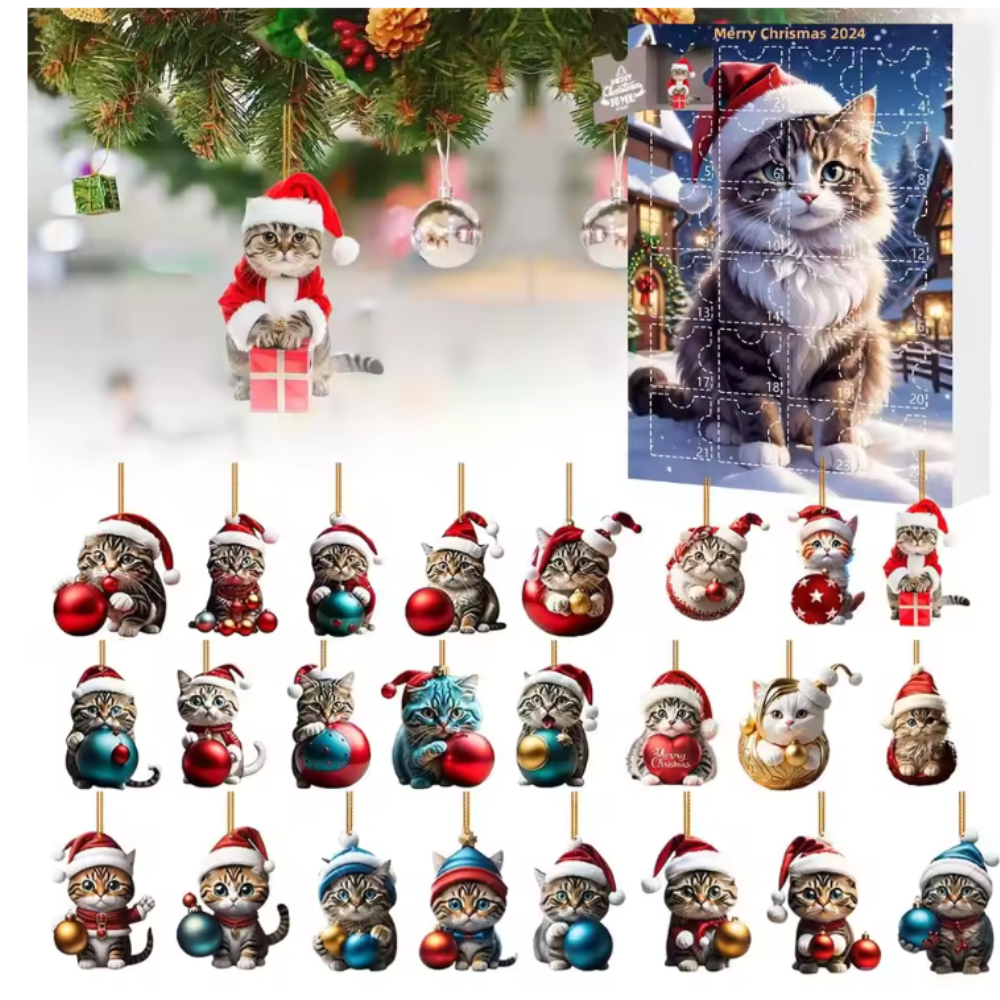 2D Acrylic Cat Advent Calendar with 24 Day Christmas Kitten Surprises