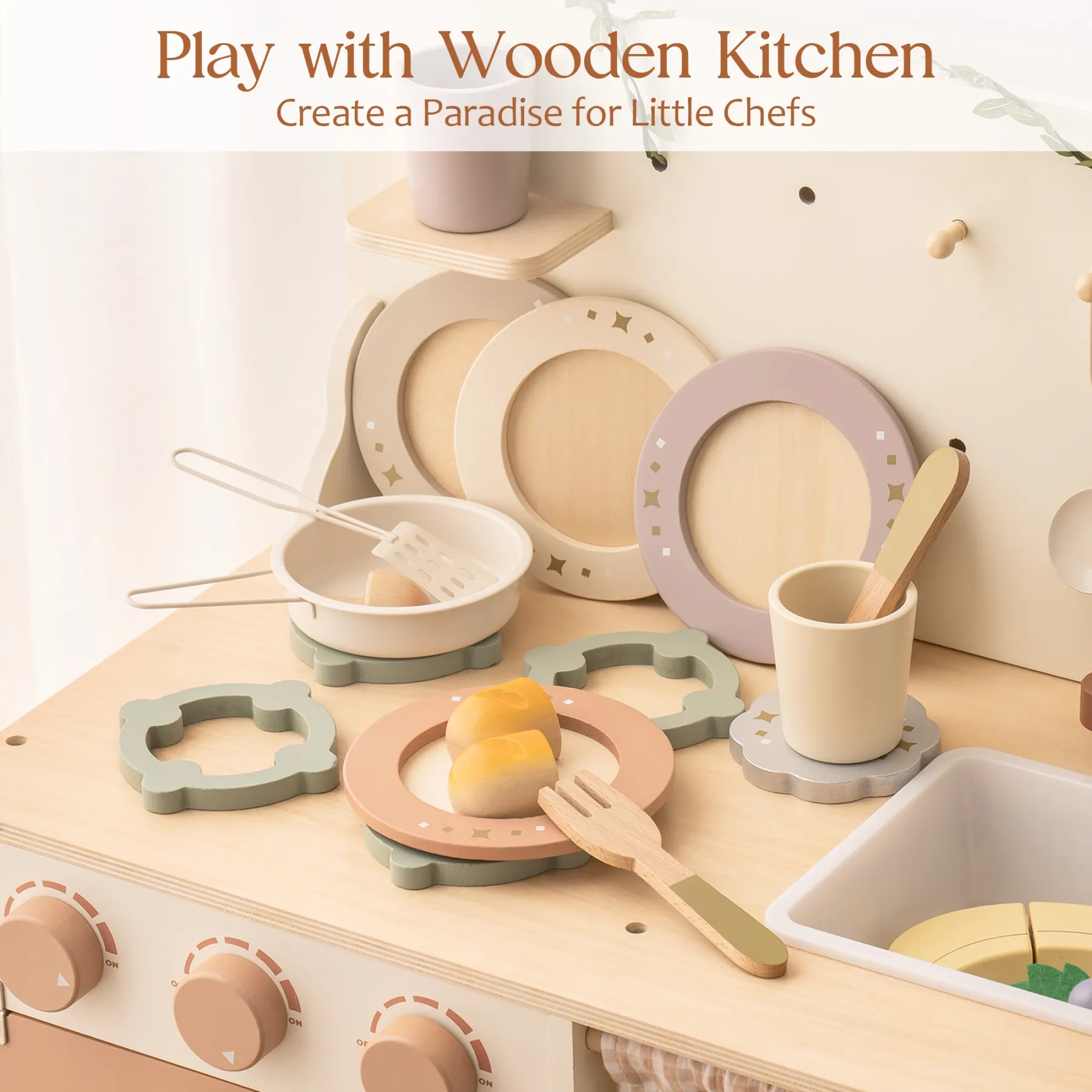 4 Piece Wooden Tableware Play Set For Kids