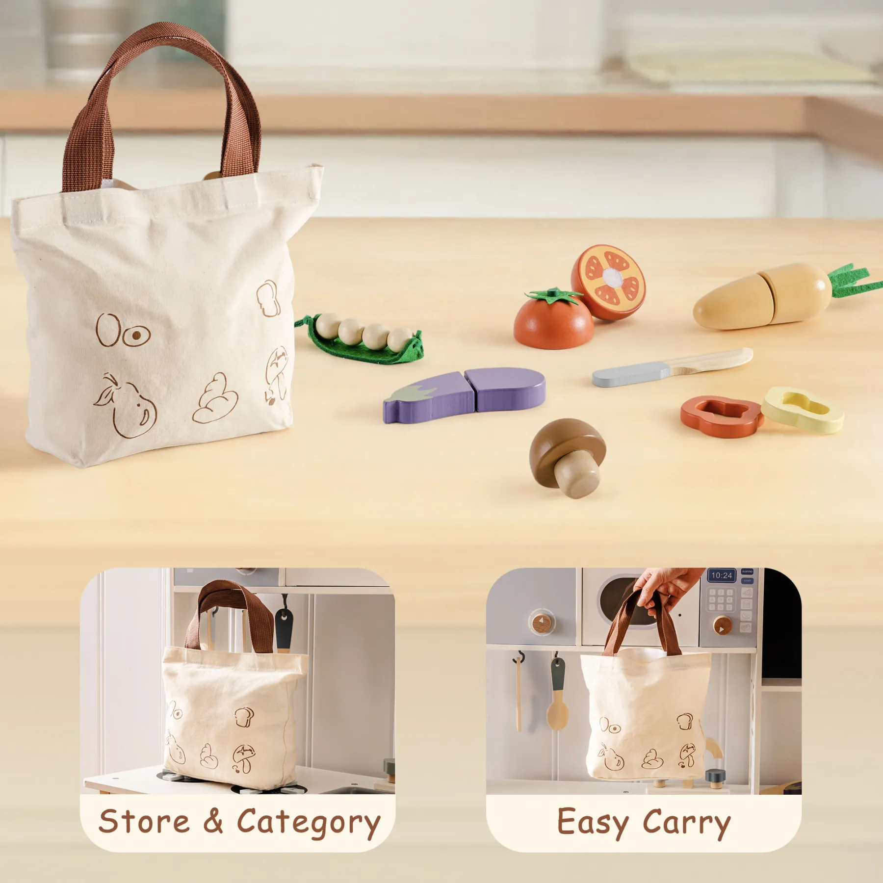 Wooden Vegetable Play Food Toy Set for Toddlers