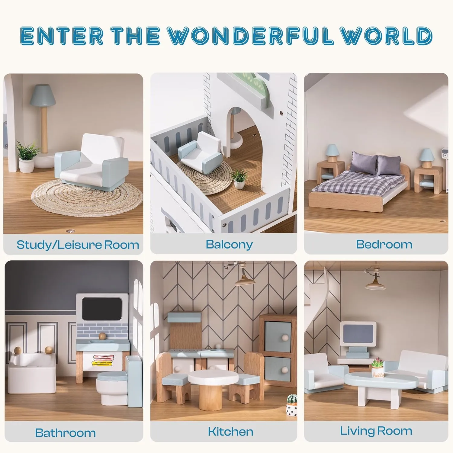 Minimalist Wooden Nordic Doll House Playset